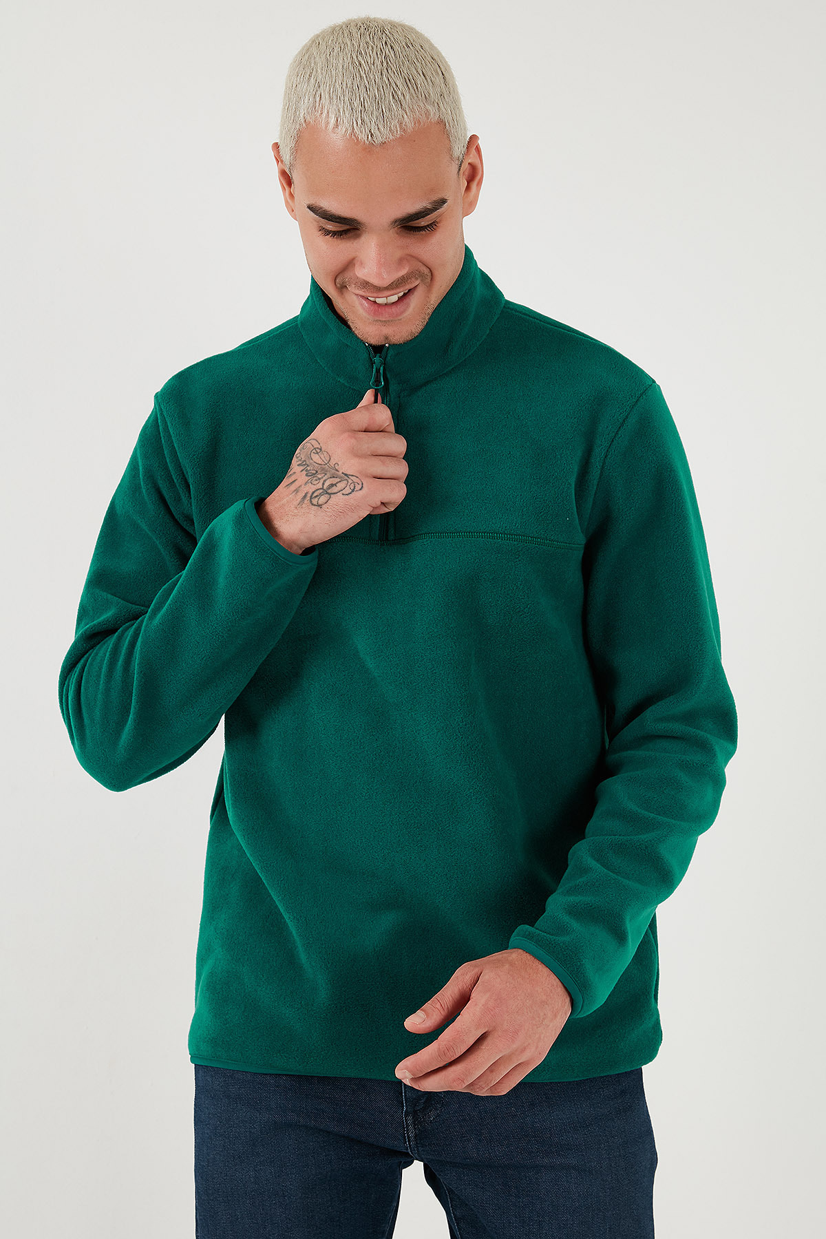 Regular Fit Anti-Pilling Tüylenme Yapmayan Dik Yaka Soğuk Geçirmez Şardonlu Polar Erkek POLA — سبز 5896700 — تصویر 5 از 8