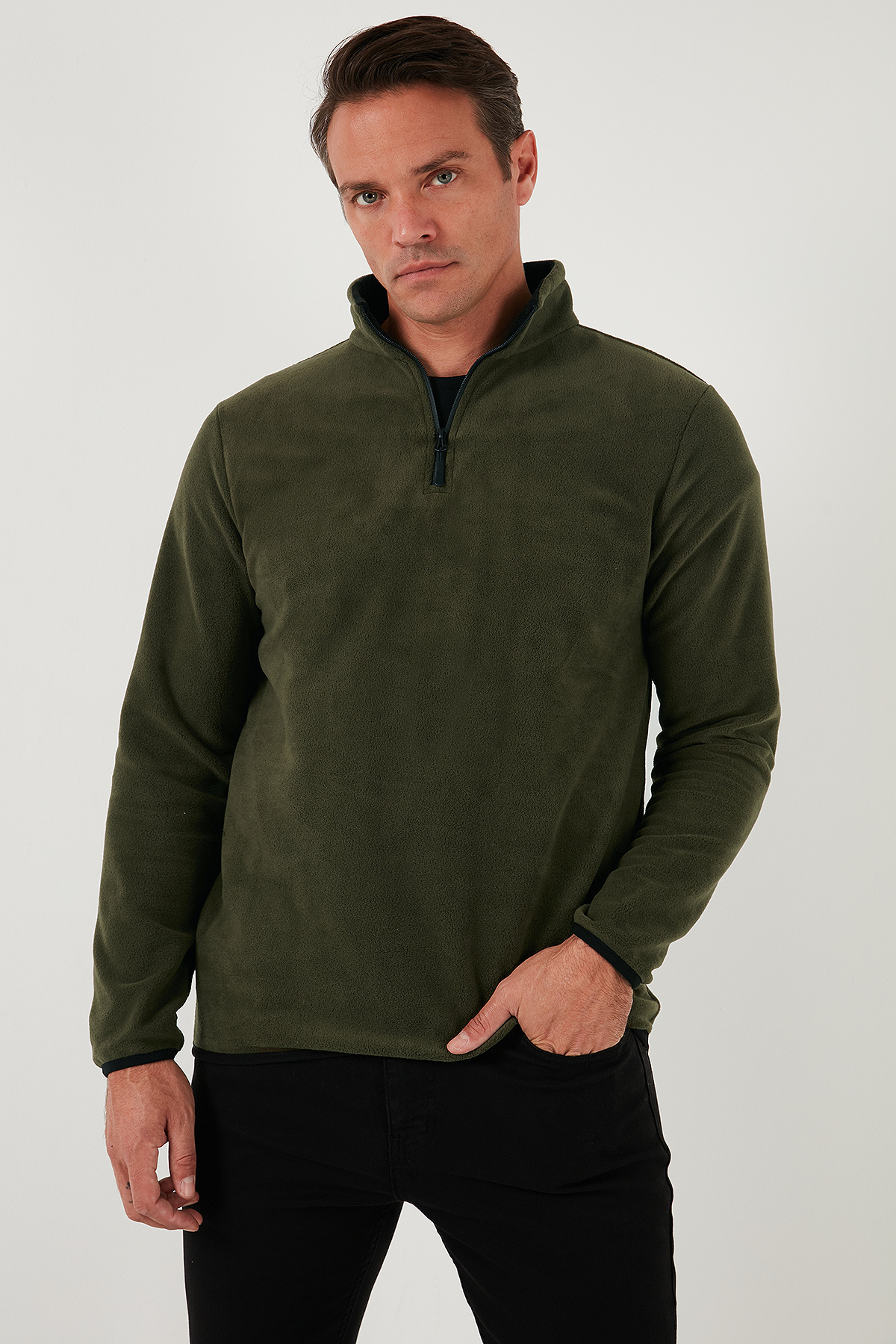 Slim Fit Yarım Fermuarlı Dik Yaka Soğuk Geçirmez 2'li Paket Polar Erkek POLAR 5906003S2 — رنگارنگ — تصویر 3 از 5