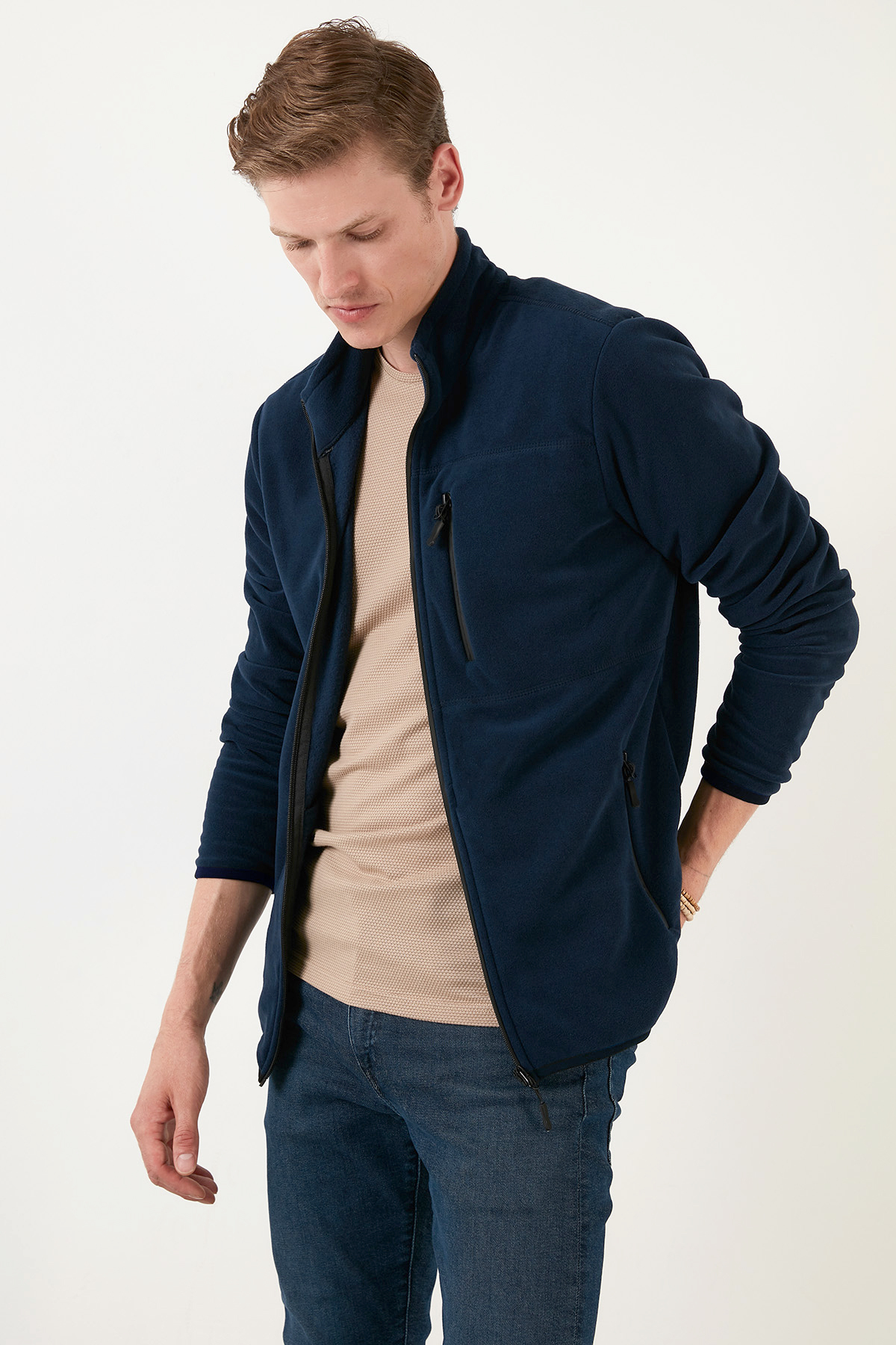 Buratti Slim Fit Fermuarlı Cepli Dik Yaka Soğuk Geçirmez Polar Hırka Erkek HIRKA 5906028 görsel 5