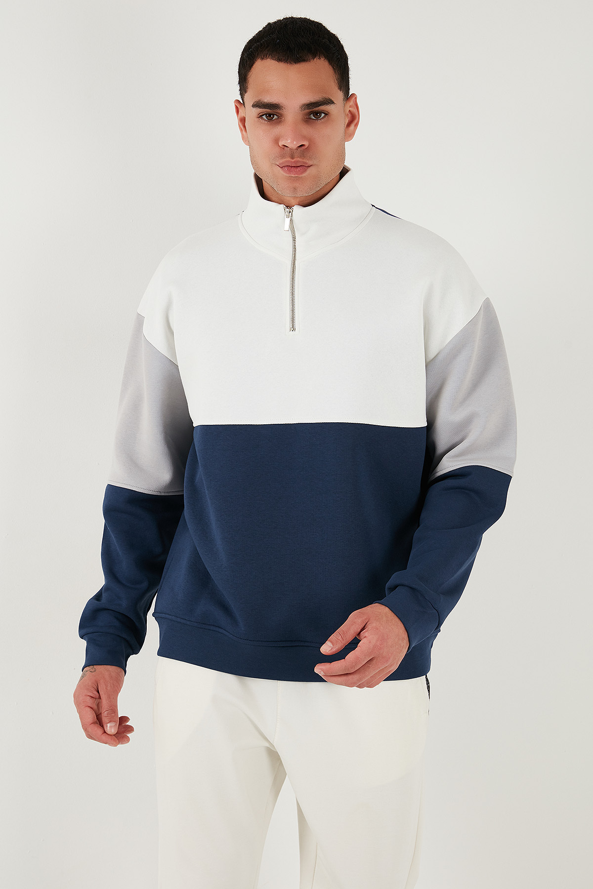 Buratti Renk Bloklu Regular Fit Yarım Fermuarlı Dik Yaka Sweat Erkek SWEAT 5905719 görsel 6
