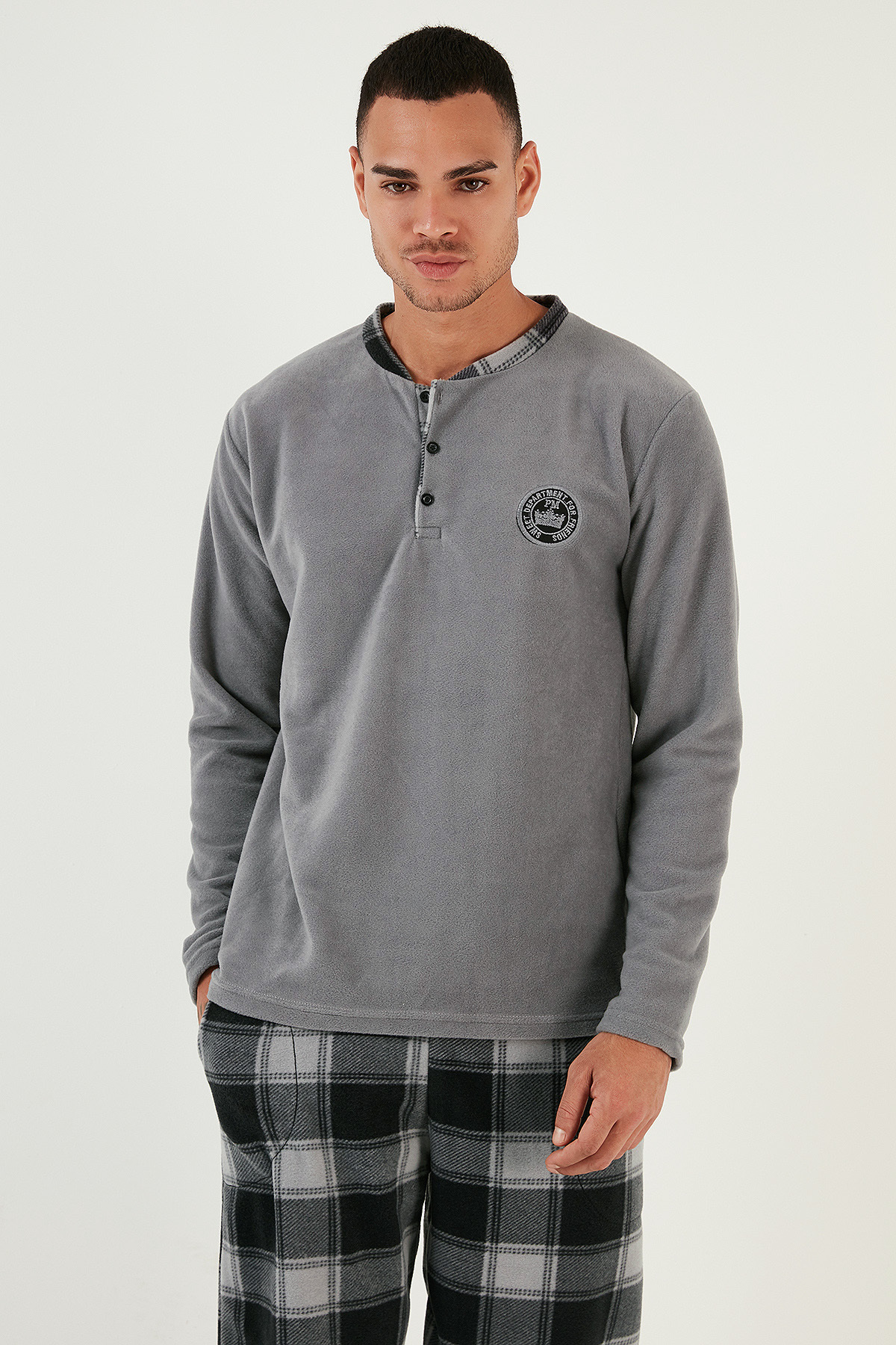 Buratti Ekose Regular Fit Bisiklet Yaka Kışlık Polar Pijama Takımı Erkek PİJAMA TAKIMI 609610013W4 görsel 3