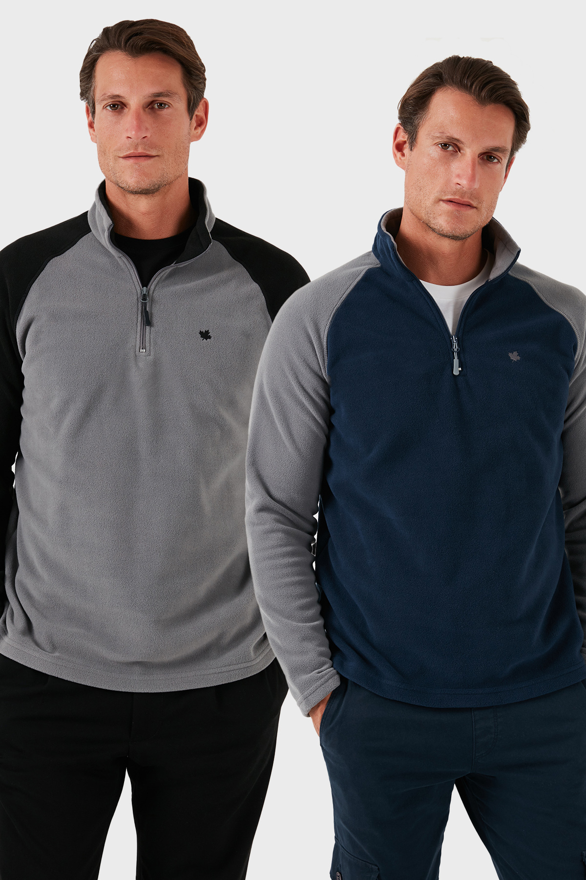 Slim Fit Yarım Fermuarlı Soğuk Geçirmez Şardonlu 2'li Paket Polar Erkek POLAR 5906055S2 — رنگارنگ