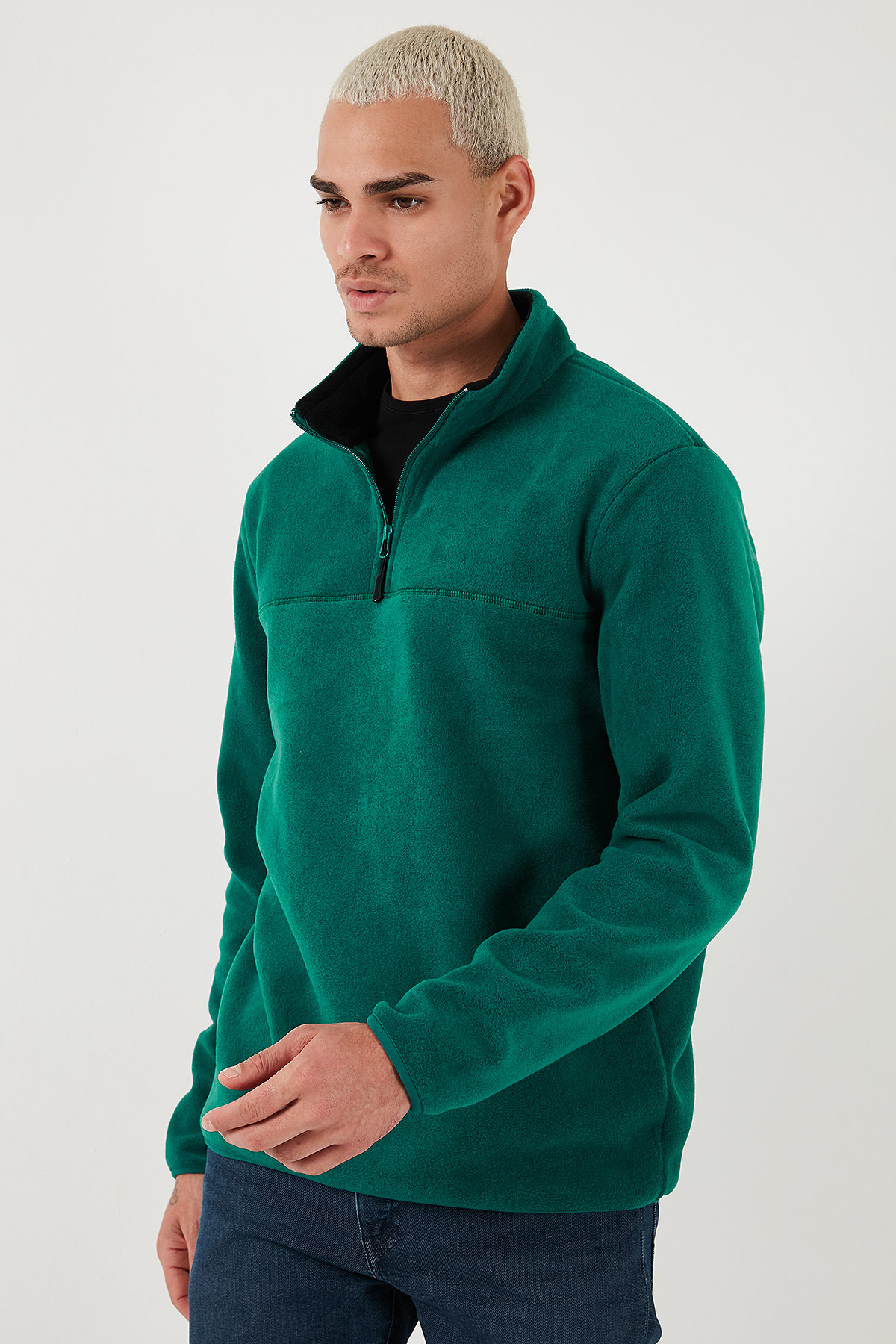 Regular Fit Anti-Pilling Tüylenme Yapmayan Dik Yaka Soğuk Geçirmez Şardonlu Polar Erkek POLA — سبز 5896700 — تصویر 7 از 8