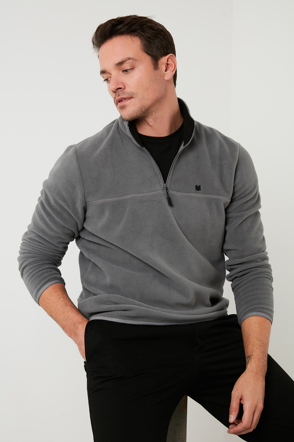 Buratti Slim Fit Anti-Pilling Tüylenme Yapmayan Bato Yaka Soğuk Geçirmez Şardonlu Polar Erkek POLAR görsel 3
