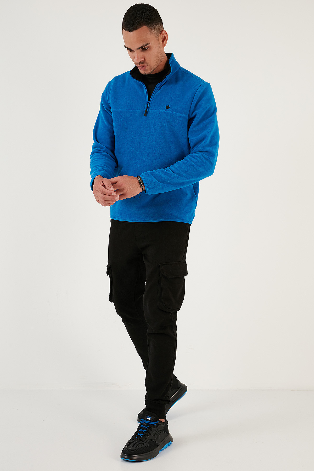 Slim Fit Anti-Pilling یقه خفاشی غیر کرکی POLAR مردانه پشمی مقاوم در برابر سرما — سرمه‌ای 5906001 — تصویر 4 از 7