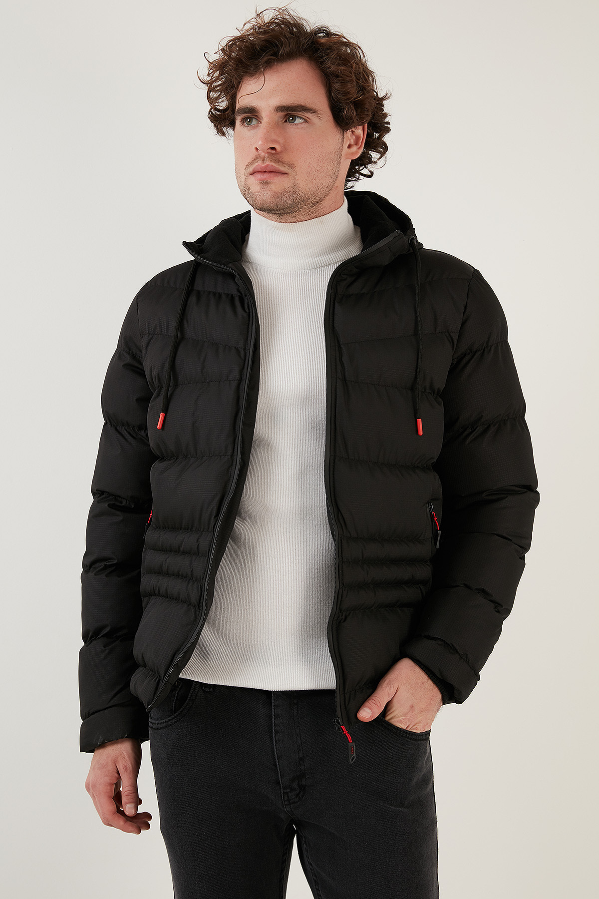 Kapüşonlu Fermuarlı Cepli Slim Fit Mont Erkek Mont 6490001 — مشکی — تصویر 7 از 7