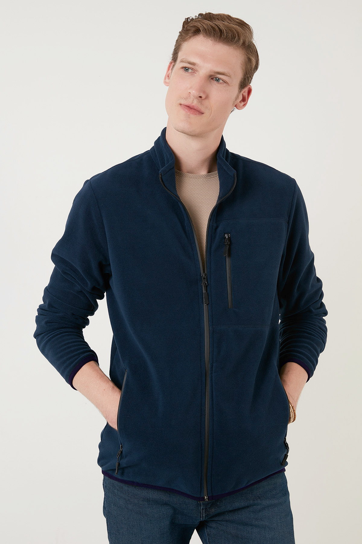Buratti Slim Fit Fermuarlı Cepli Dik Yaka Soğuk Geçirmez Polar Hırka Erkek HIRKA 5906028 görsel 4