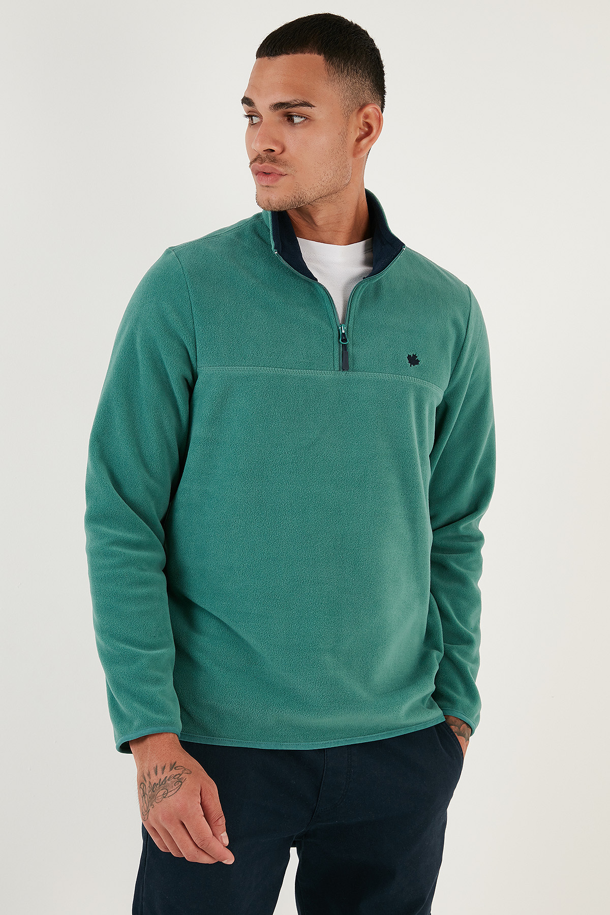 Regular Fit Fermuarlı Dik Yaka Kışlık Şardonlu Erkek Polar 5906001 — سبز — تصویر 6 از 7