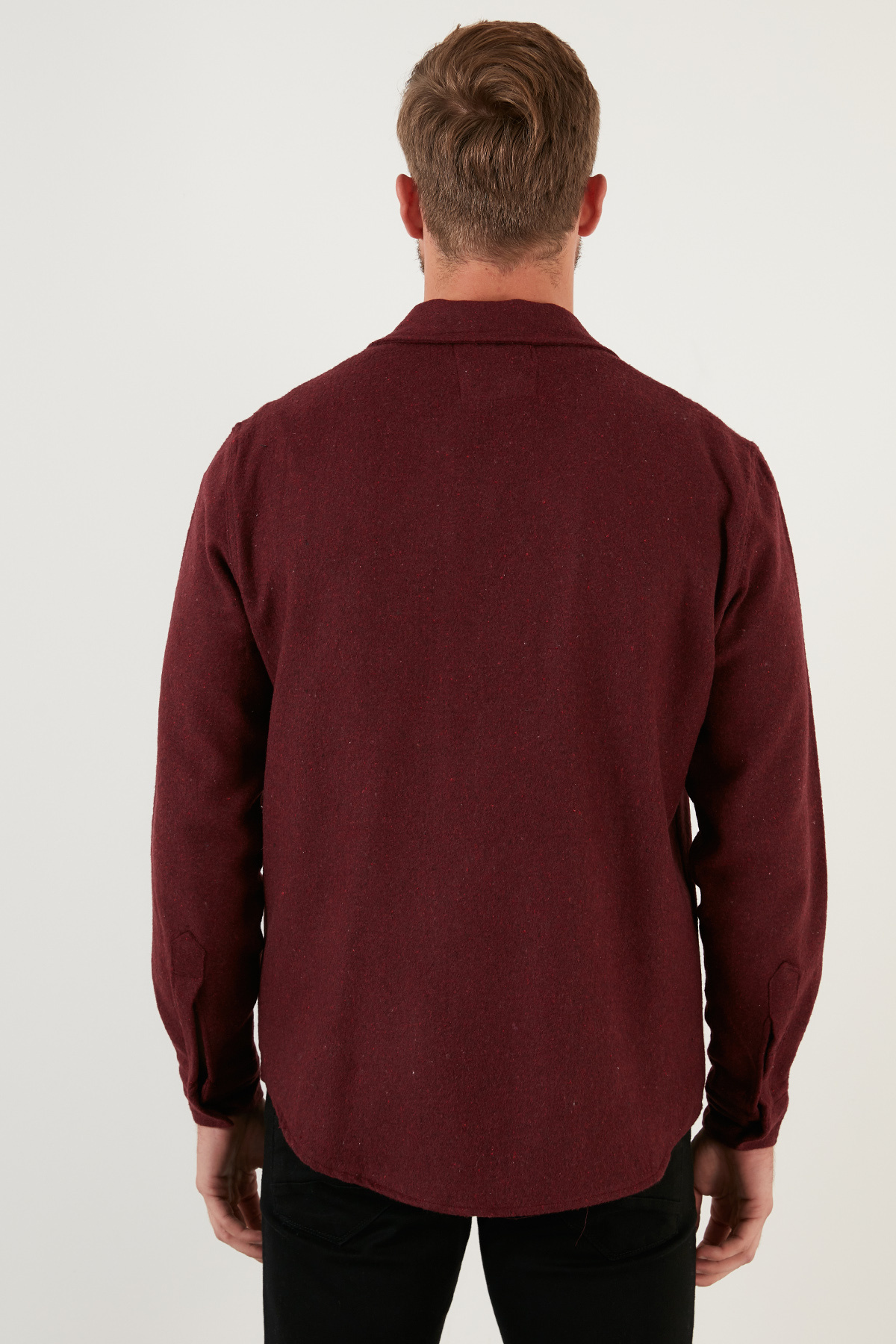 Çift Cepli Fermuarlı Slim Fit Kışlık Gömle Erkek Gömlek Cf21w112925 — زرشکی CF21W112925 — تصویر 5 از 7