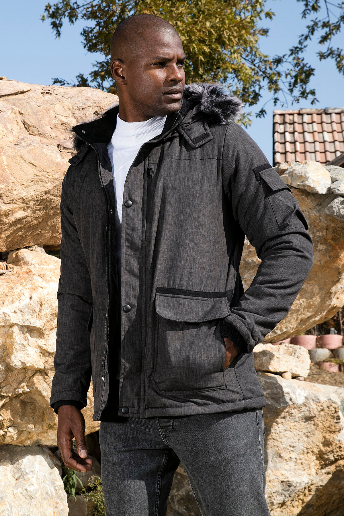 Buratti Peluş Astarlı Suya ve Rüzgara Dayanıklı Soğuk Geçirmez Slim Fit Mont Erkek MONT 5711051 görsel 2