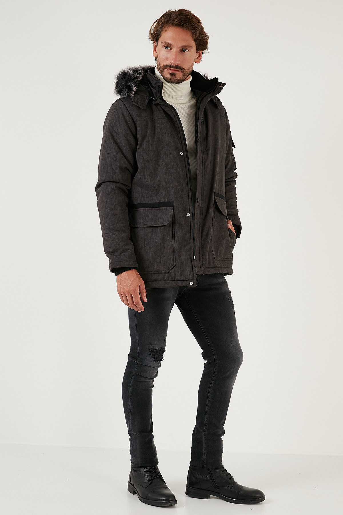 Buratti Peluş Astarlı Suya ve Rüzgara Dayanıklı Soğuk Geçirmez Slim Fit Mont Erkek MONT 5711051 görsel 4