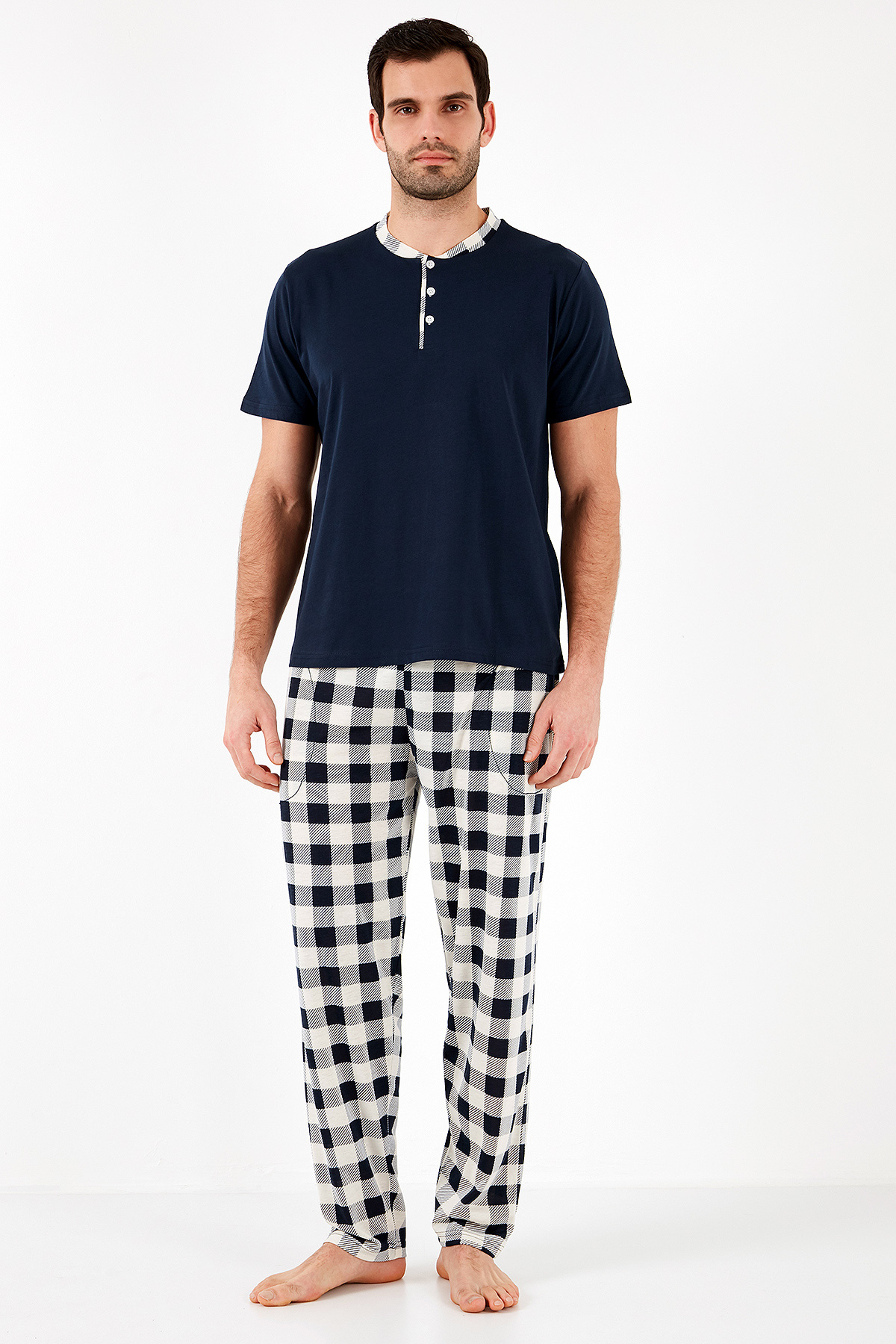 Buratti Ekoseli Pamuklu Regular Fit Kısa Kollu Pijama Takımı Erkek Pijama Takımı 60961007 görsel 6