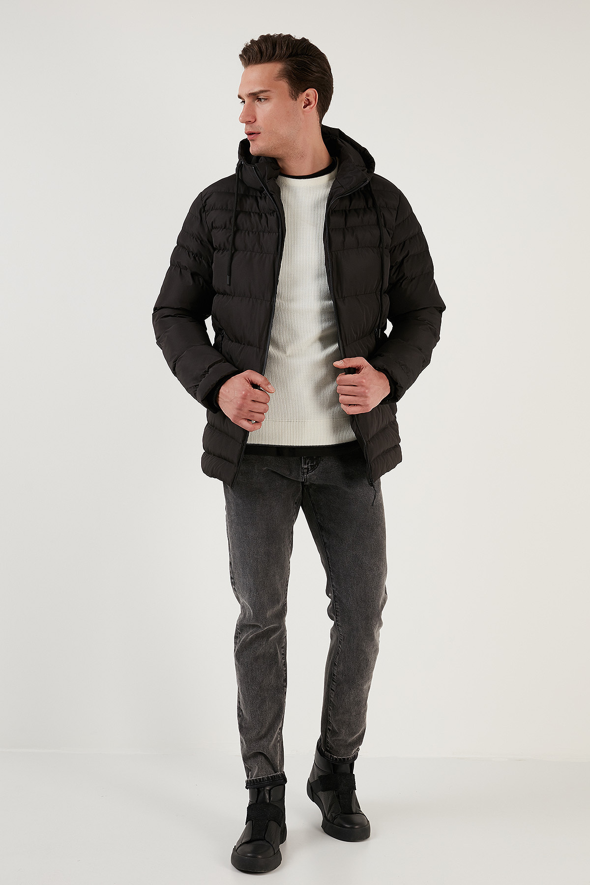 Buratti Su İtici Slim Fit Soğuğa ve Rüzgara Dayanıklı Kapüşonlu Şişme Mont Erkek MONT 649005 görsel 4