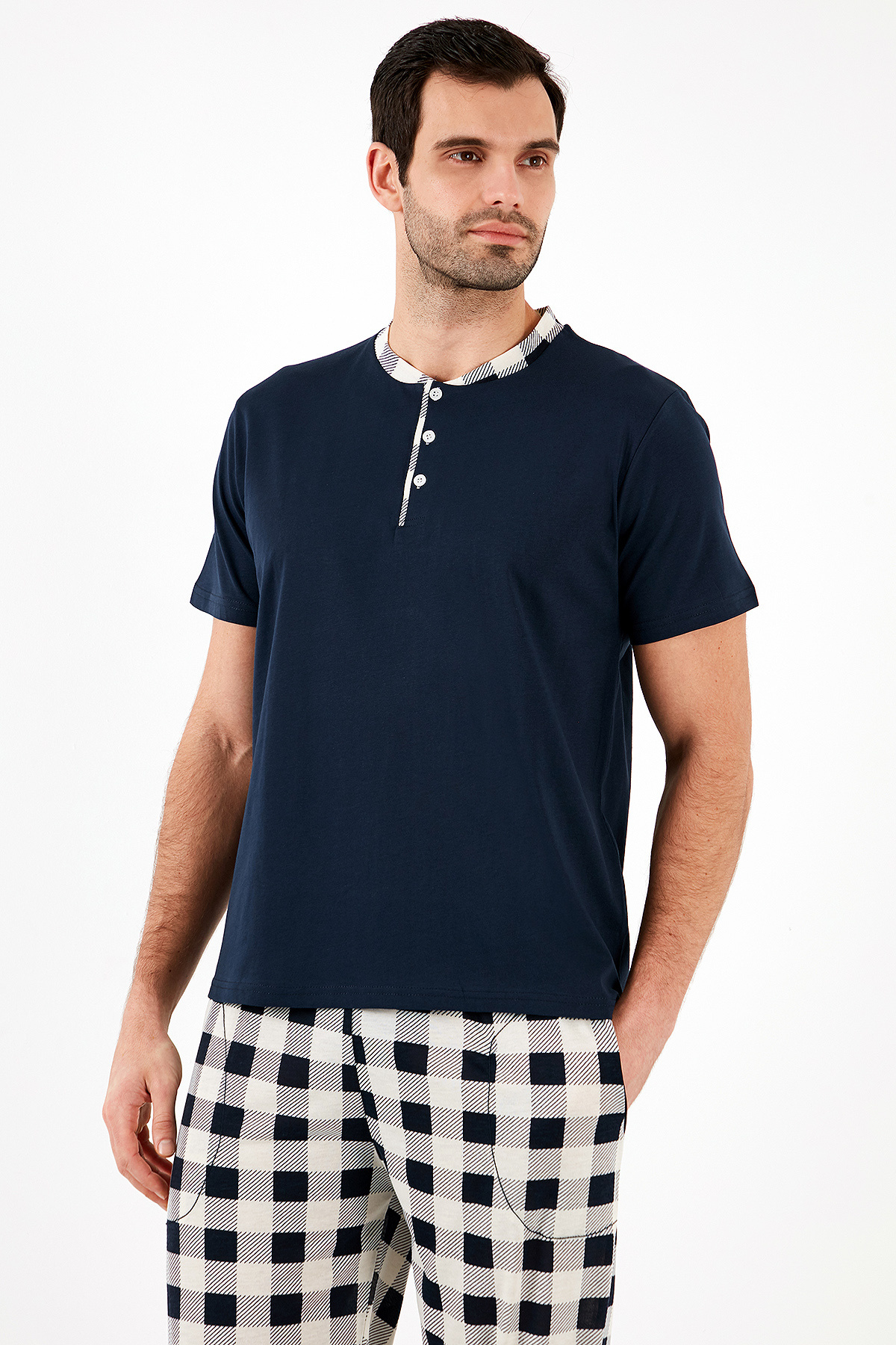 Buratti Ekoseli Pamuklu Regular Fit Kısa Kollu Pijama Takımı Erkek Pijama Takımı 60961007 görsel 3