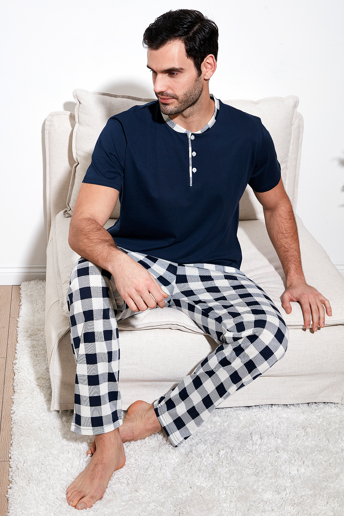 Buratti Ekoseli Pamuklu Regular Fit Kısa Kollu Pijama Takımı Erkek Pijama Takımı 60961007 görsel 5