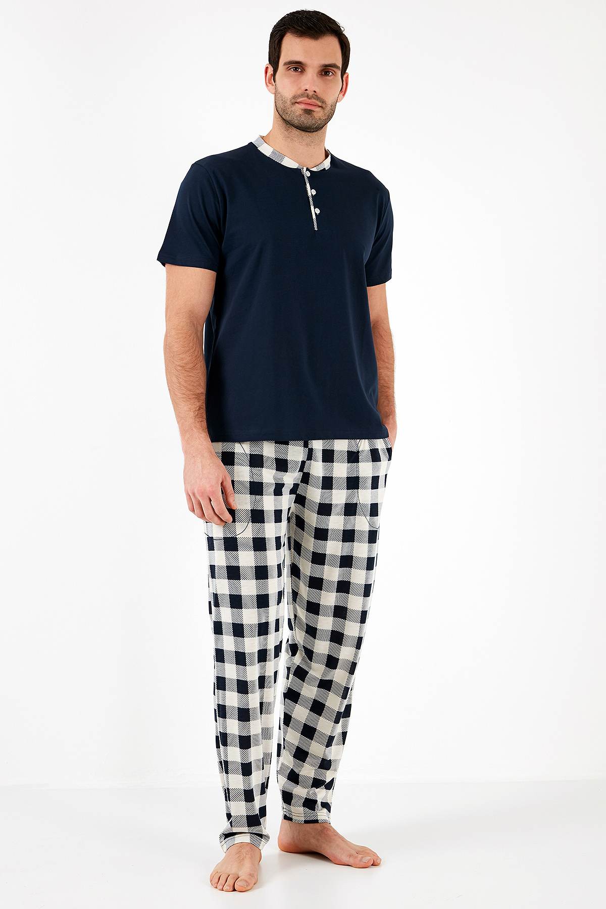 Buratti Ekoseli Pamuklu Regular Fit Kısa Kollu Pijama Takımı Erkek Pijama Takımı 60961007 görsel 2