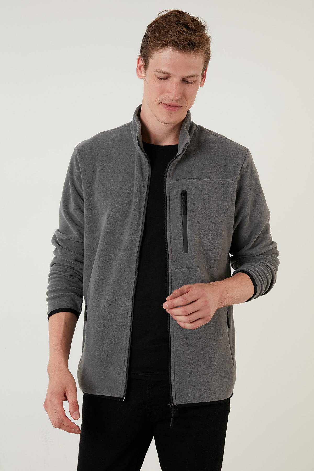 Buratti Slim Fit Fermuarlı Cepli Dik Yaka Soğuk Geçirmez Polar Hırka Erkek HIRKA 5906028 görsel 5