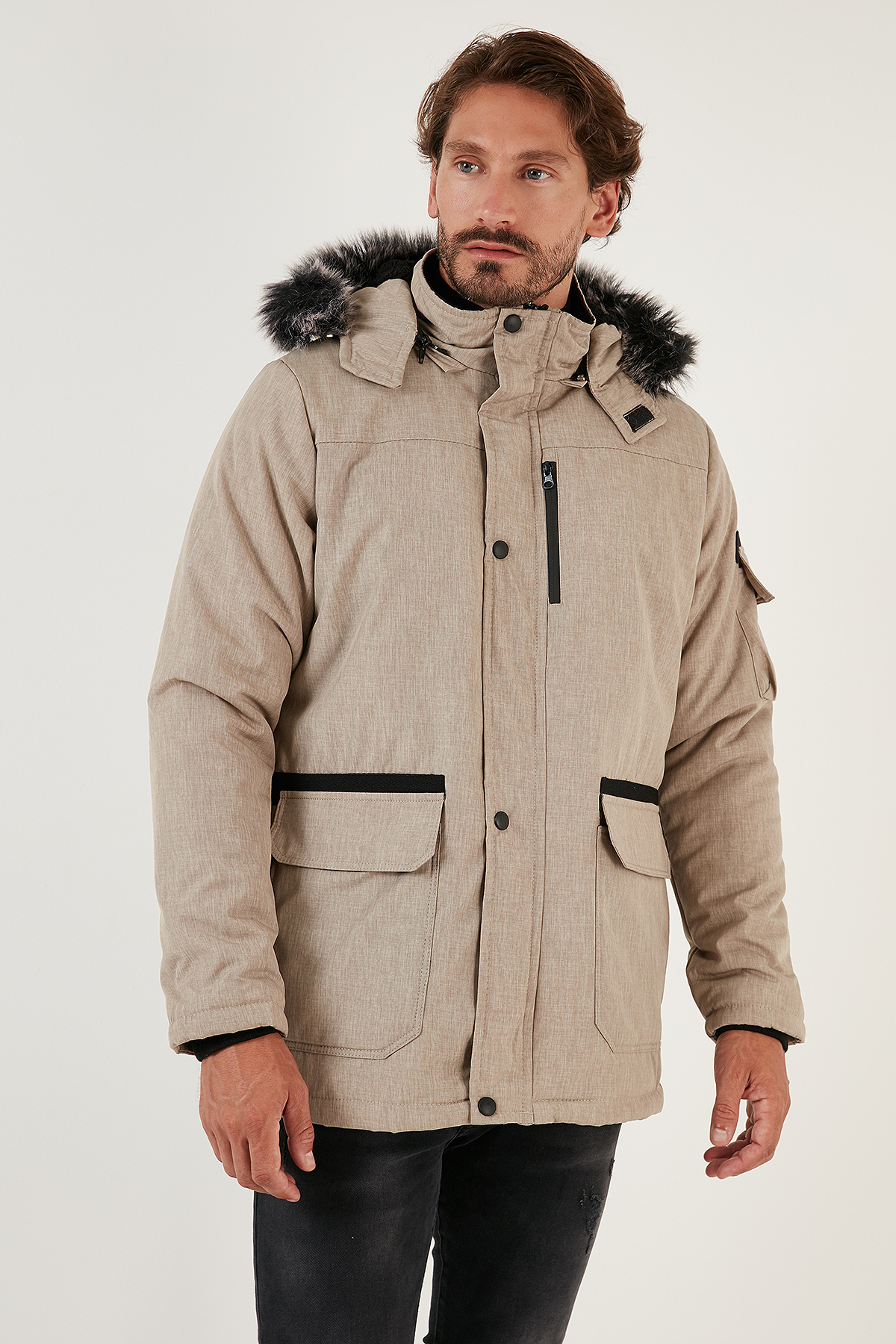 Buratti Peluş Astarlı Suya ve Rüzgara Dayanıklı Soğuk Geçirmez Slim Fit Mont Erkek MONT 5711051 görsel 3