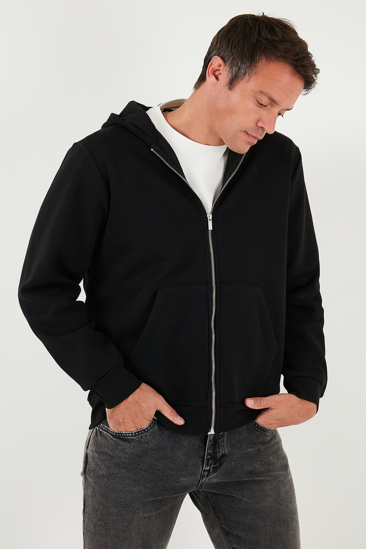 Buratti Regular Fit Kapüşonlu Fermuarlı İçi Tüylü Yumuşak Şardonlu Kışlık Sweat Erkek SWEAT 5905340