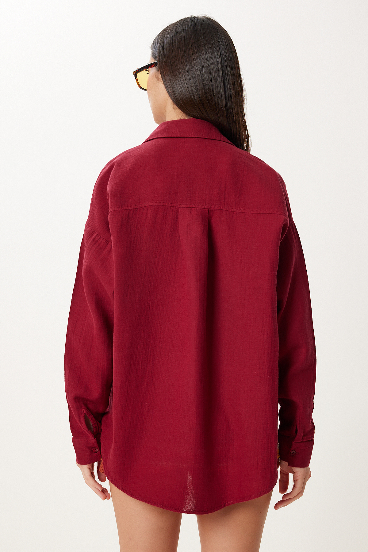 Lovelyİstanbul Oversize Basic Müslin Gömlek BORDO LMX0002 görsel 6