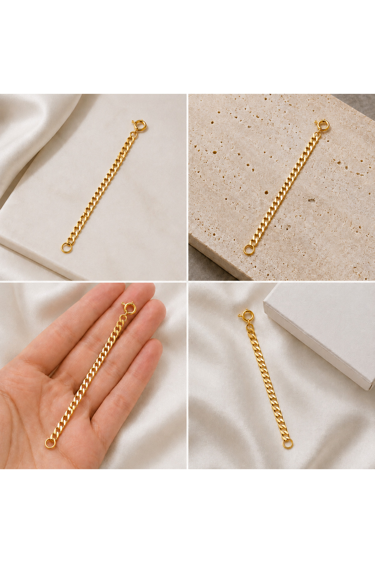TAKI USTASI Gurme Curb Uzatma Zinciri Gold, 925 Ayar Gümüş 2,15 mm Kolye Bileklik Halhal Uzatma Aparatı görsel 3