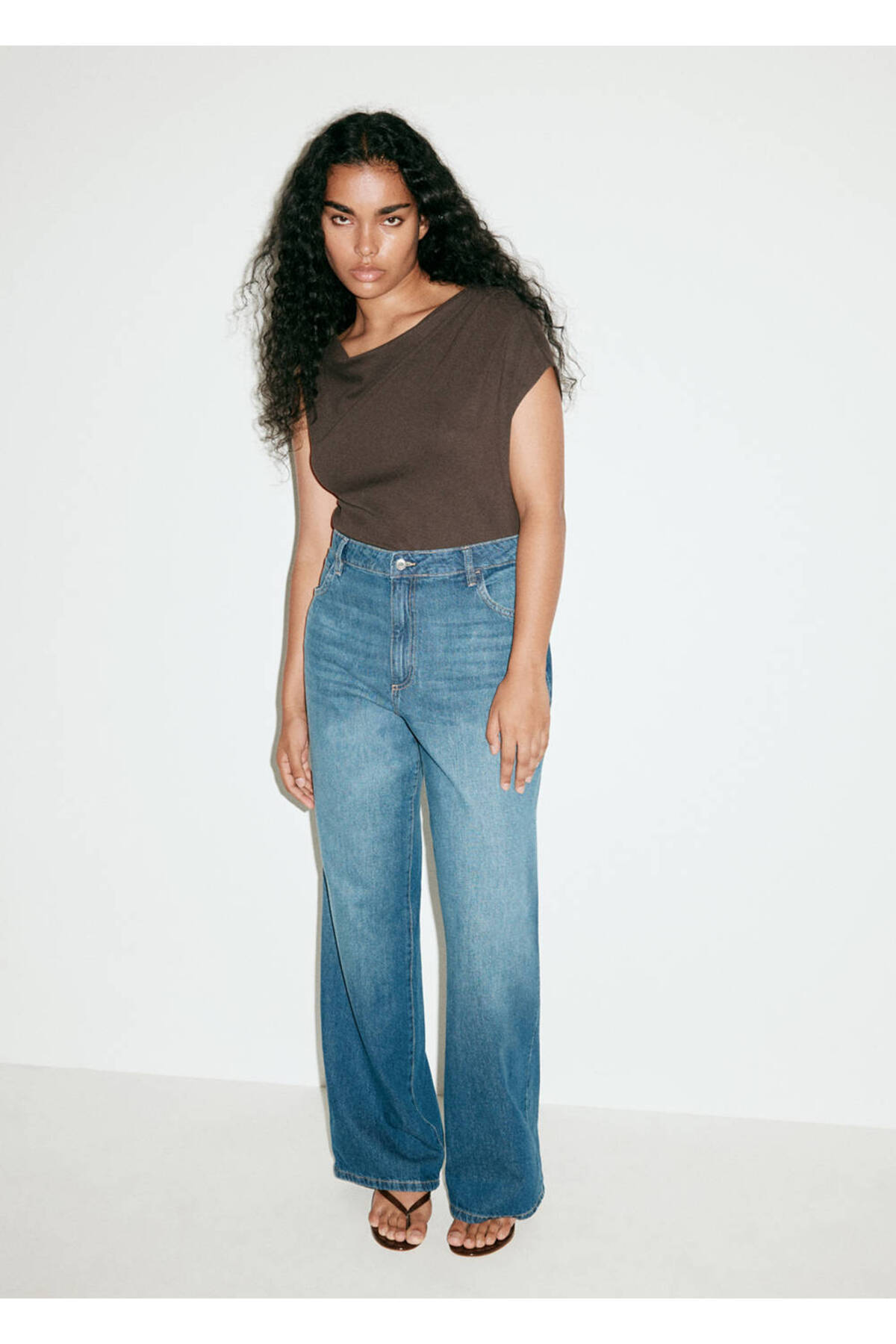 MANGO Woman Danila wide leg yüksek belli jean görsel 8