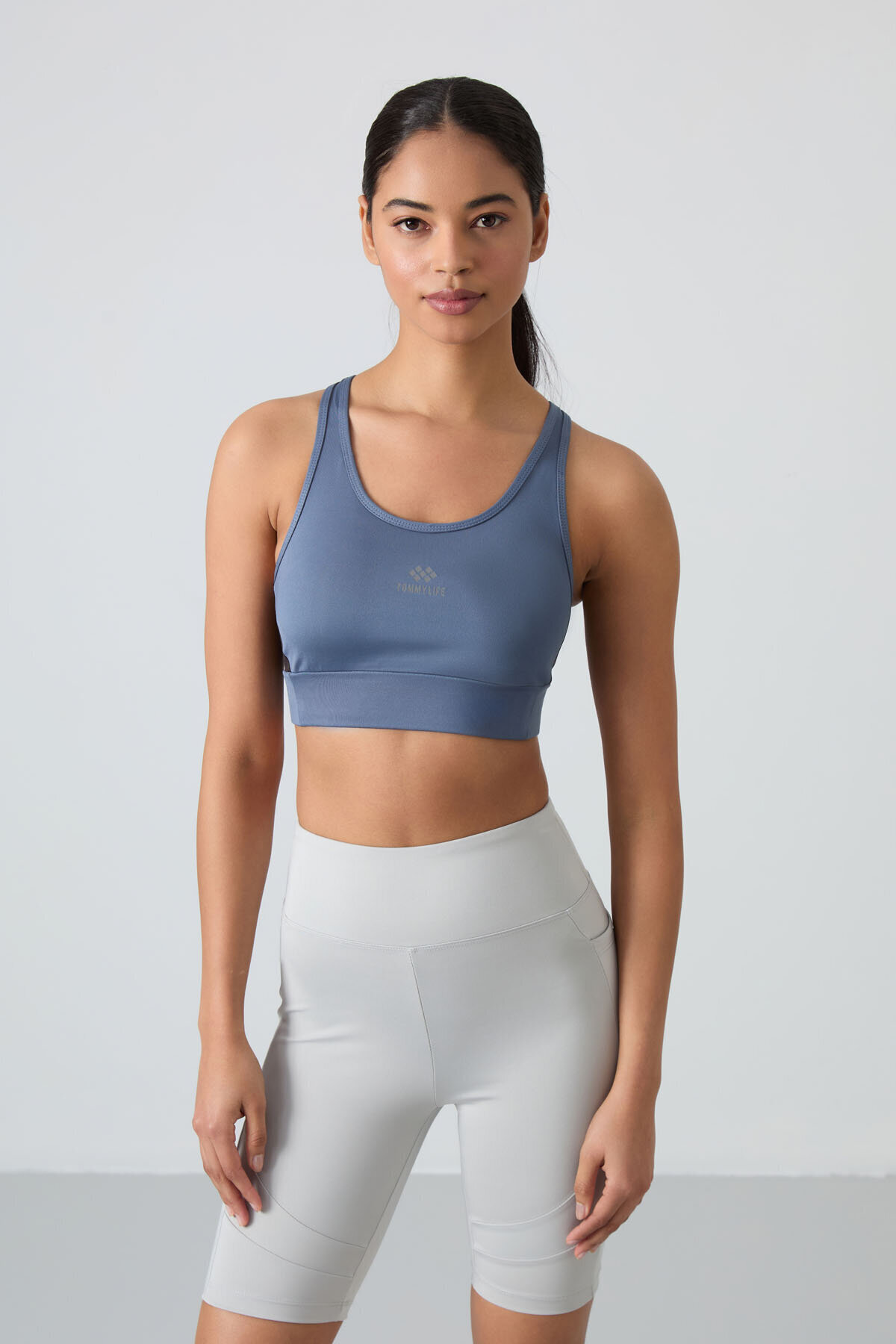 TOMMY LIFE Slim Fit U Yaka 2li Paket Petrol-Antrasit Kadın Spor Büstiyer - 97121 görsel 3