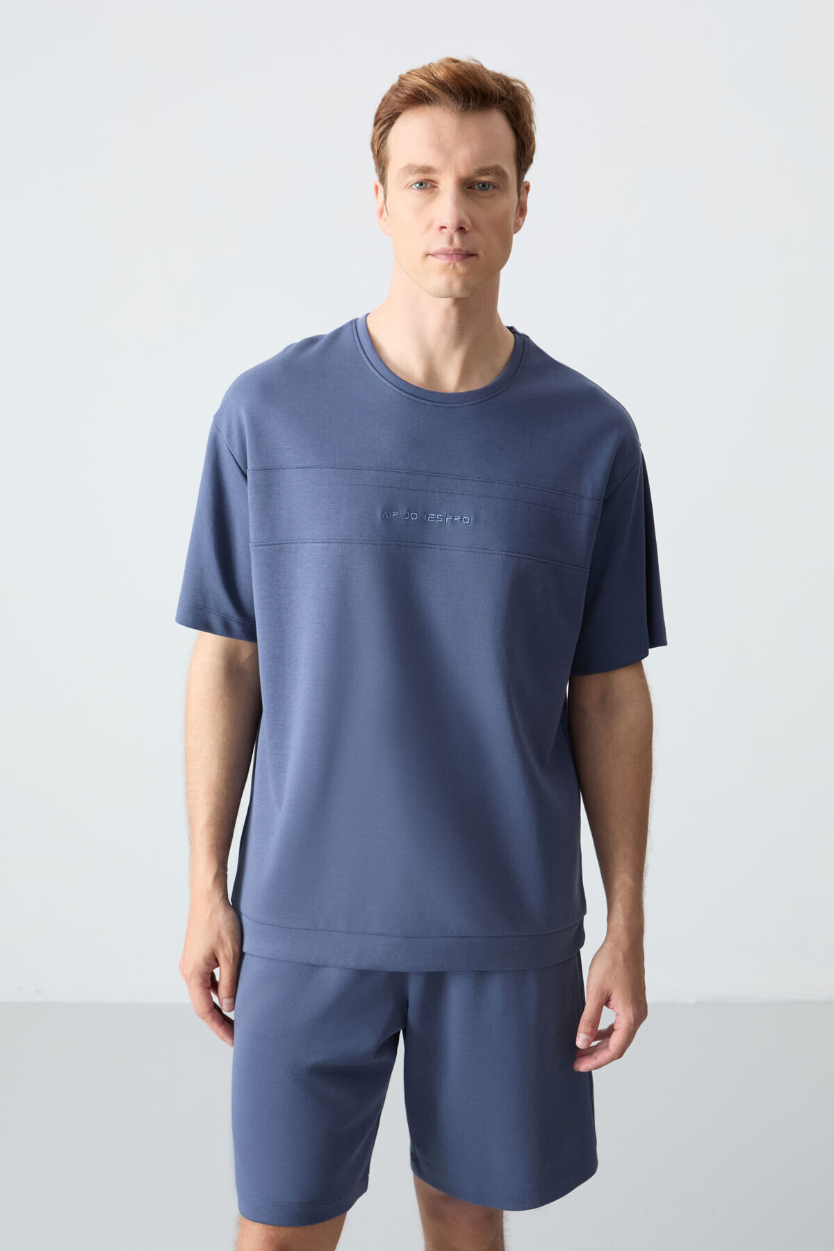 Petrol Pamuklu Kalın Yumuşak Dokulu Oversize Fit Basic Erkek Şort Takım - 85257 — رنگارنگ A15ER-85257 — تصویر 7 از 8