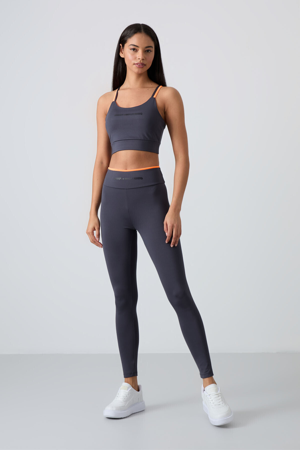 TOMMY LIFE Antrasit Esnek Standart Fit Performans Kadın Tayt Takım - 95333