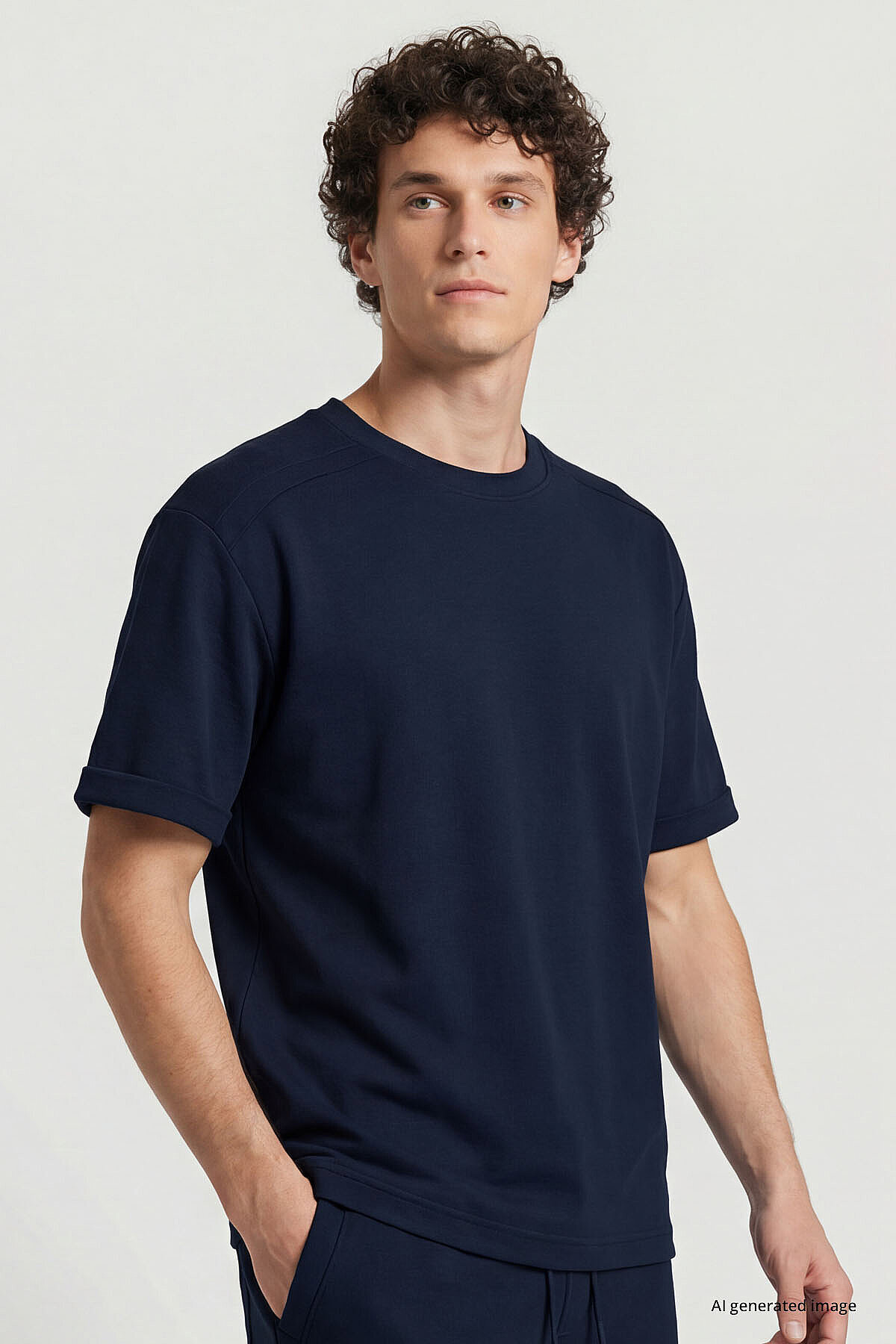 Lacivert Oversize Fit Yumuşak Dokulu Basic Erkek Şort Takım - 85274 — رنگارنگ T17ER-85274 — تصویر 3 از 4