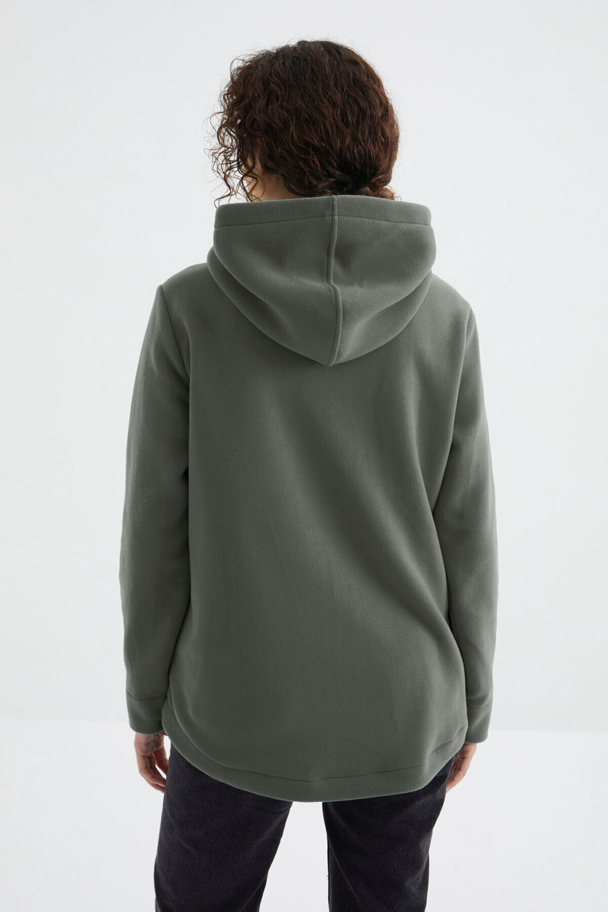 TOMMY LIFE Çağla Kapüşonlu Fermuarlı Rahat Form Kadın Polar Sweatshirt - 97233 görsel 6