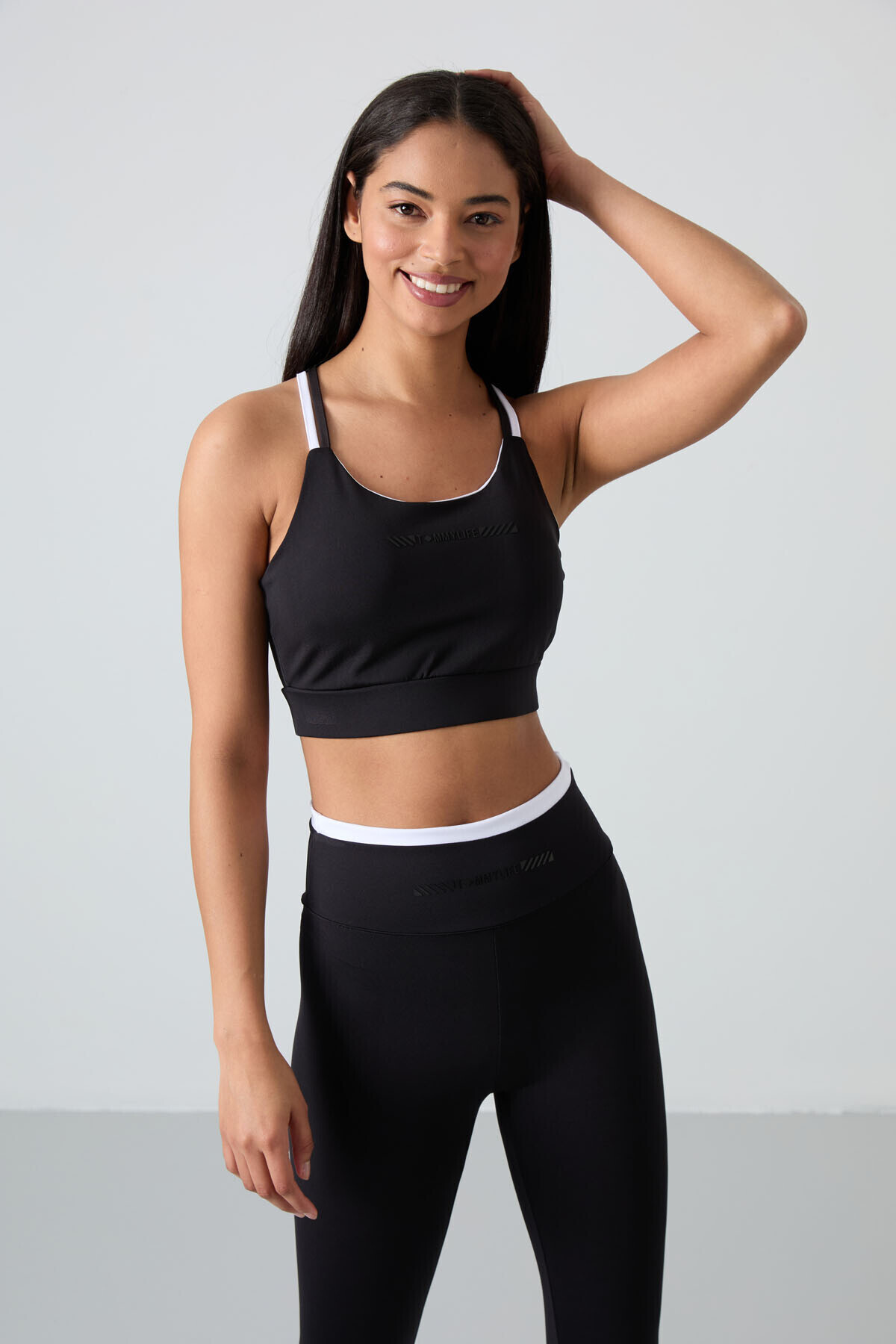 TOMMY LIFE Siyah Esnek Standart Fit Performans Kadın Tayt Takım - 95333 görsel 3