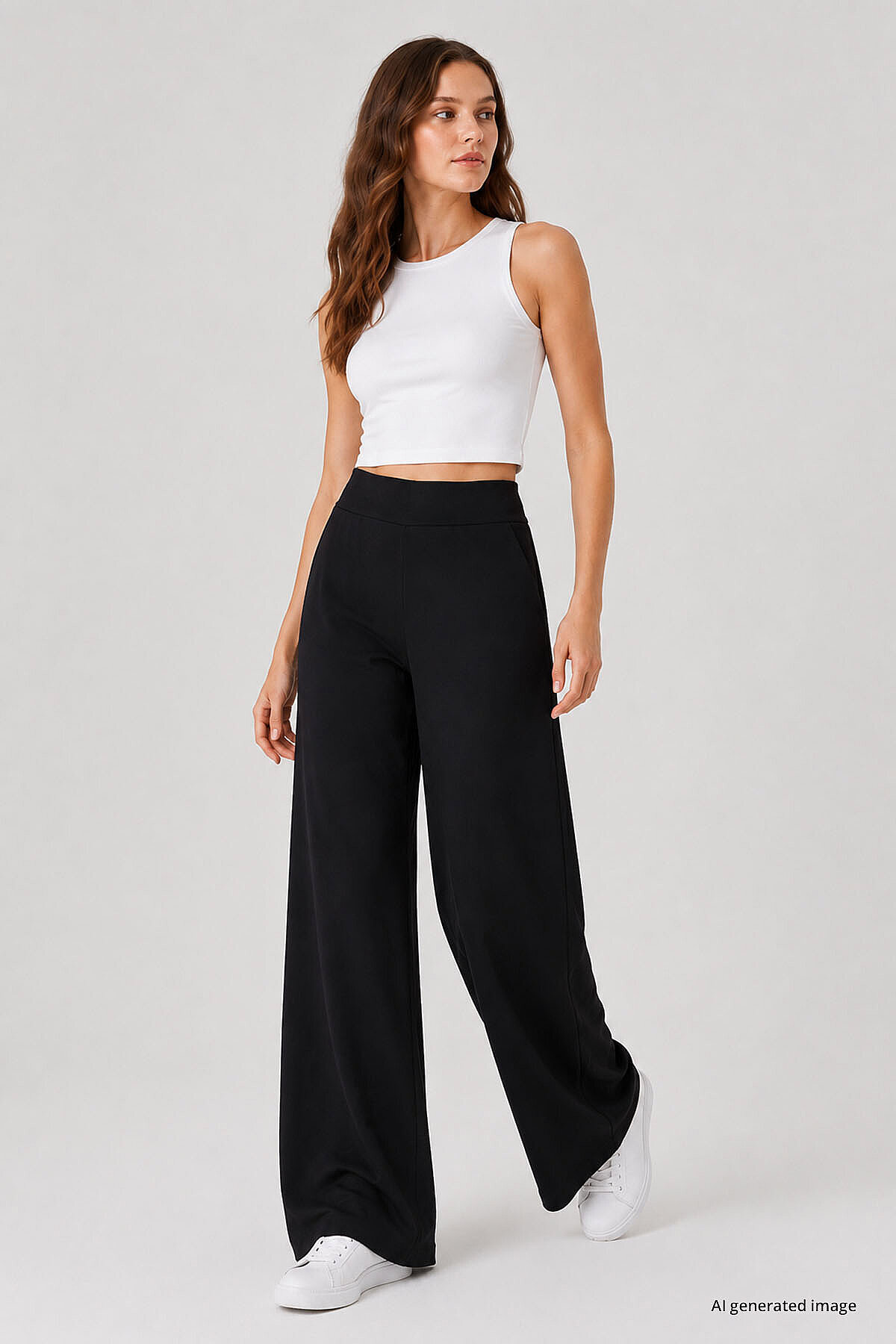 TOMMY LIFE Siyah Comfort Fit Geniş Paça Korsajlı Palazzo Kadın Pantolon - 94681 görsel 3