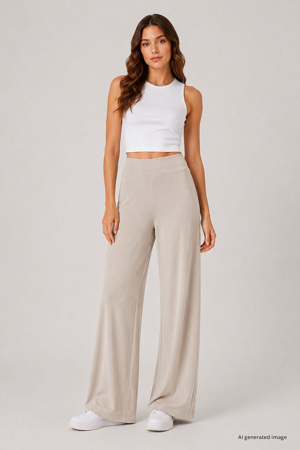 TOMMY LIFE Bej Comfort Fit Geniş Paça Korsajlı Palazzo Kadın Pantolon - 94681 görsel 2