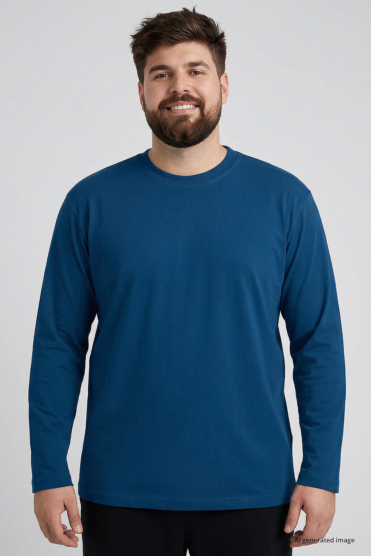 TOMMY LIFE İndigo O Yaka Rahat Form Battal Büyük Beden Uzun Kollu Erkek T-Shirt - 88107 görsel 3