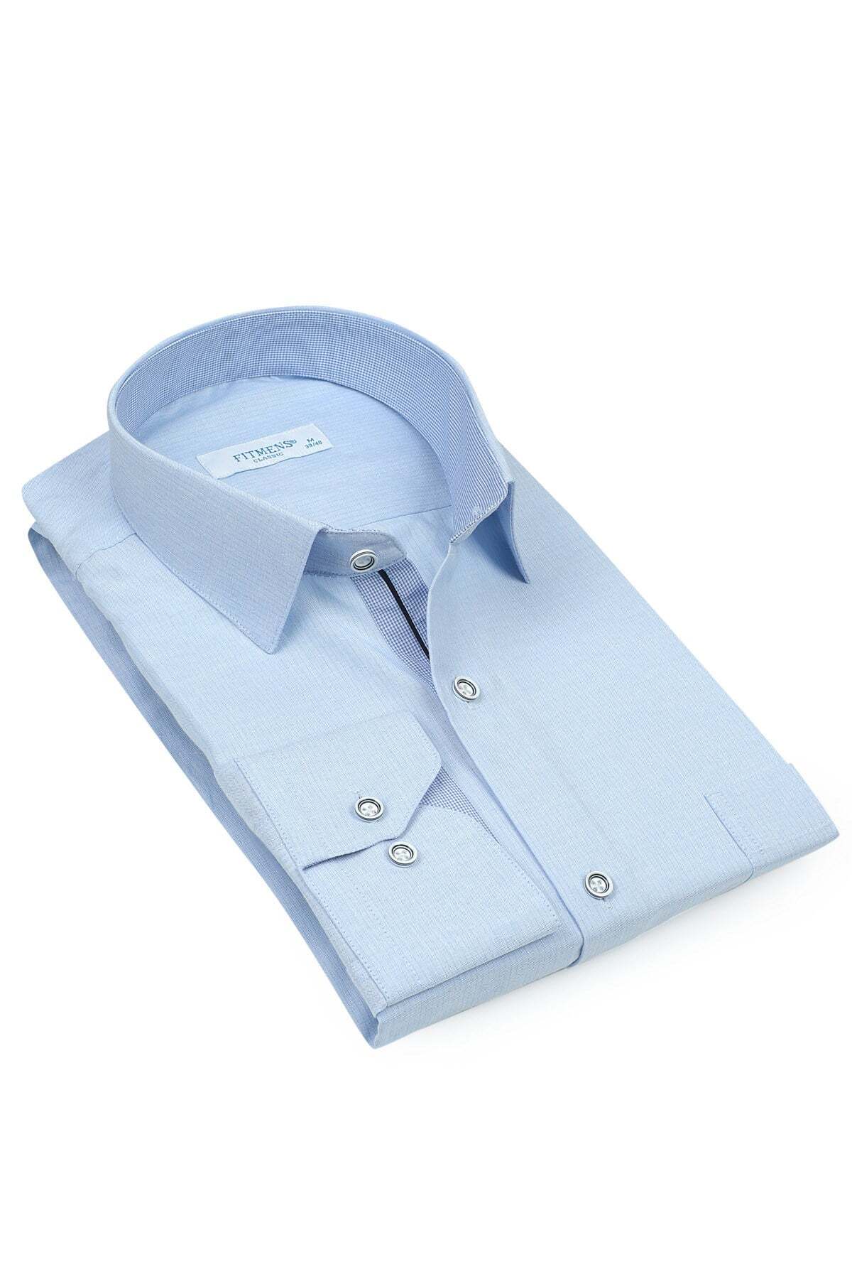 Klasik Uzun Kol Keten Cotton Hediye Kutulu Erkek Gömlek FS-001261 - Açık Mavi — آبی — تصویر 5 از 6