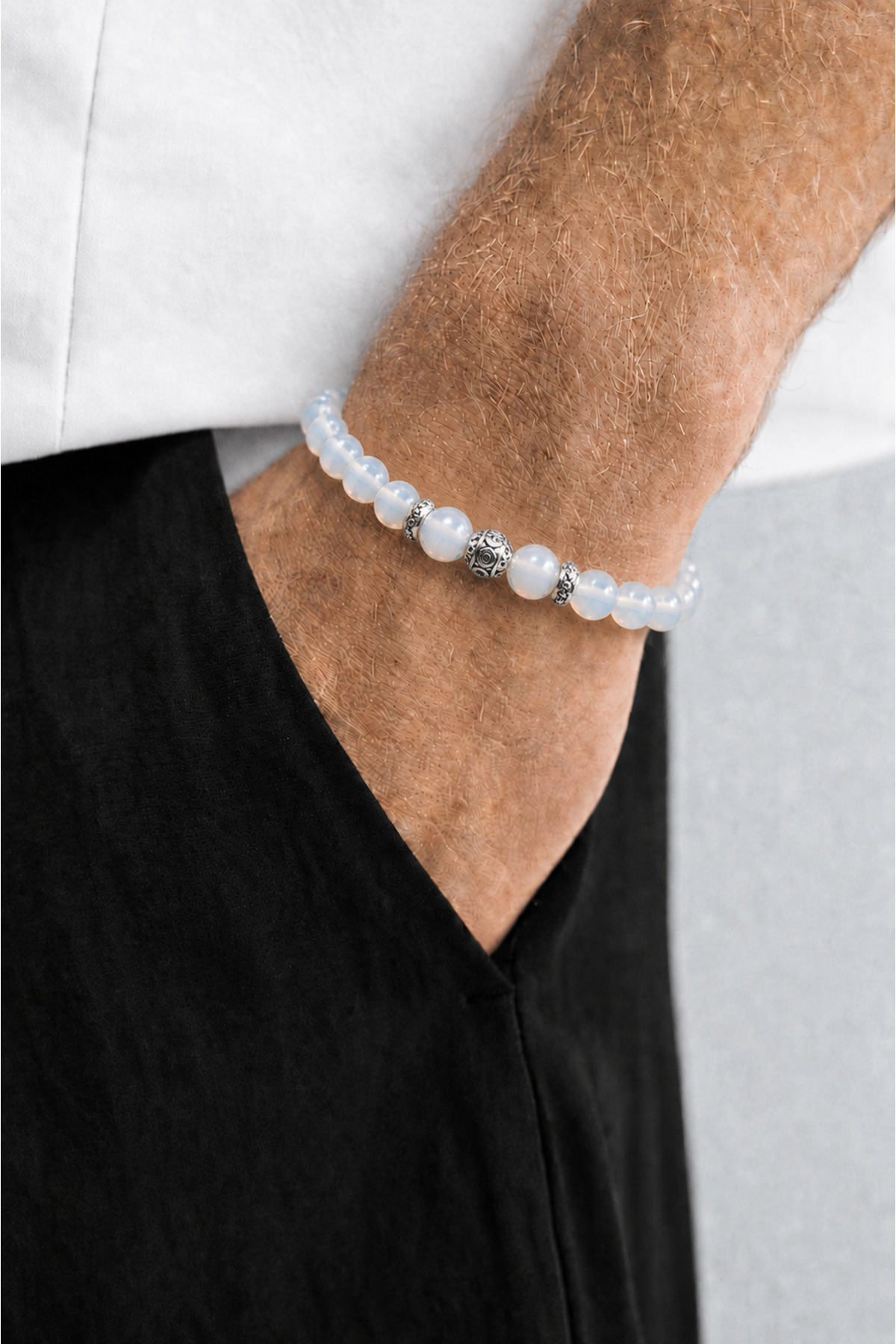 Alnis Atelier Ay Taşı Doğal Taş Bileklik | Gerçek Doğal Taş Unisex Kadın Erkek El Yapımı Minimal Günlük Bileklik görsel 5