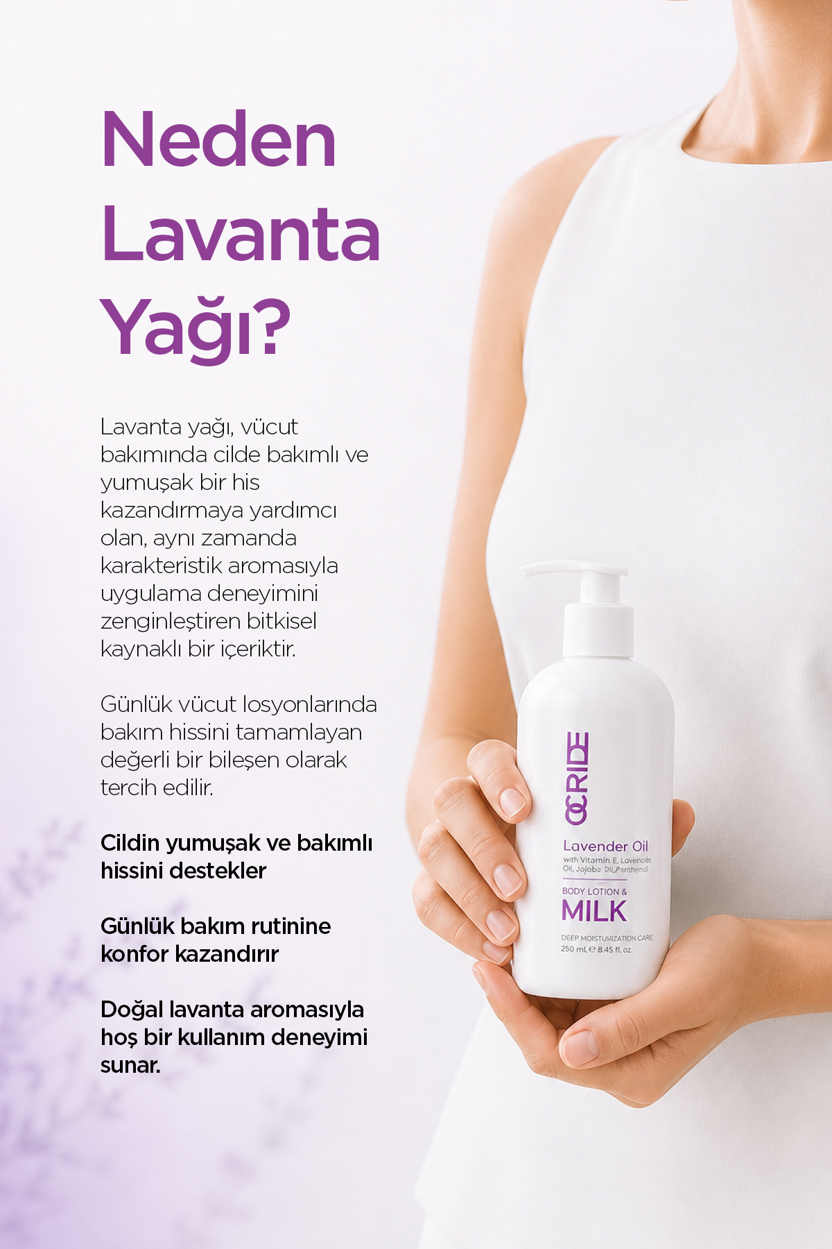 Lavanta Özlü Body Milk Bitkisel Nemlendirici Vücut Losyonu ve Sütü 250 ml — OCLA001 — تصویر 5 از 6