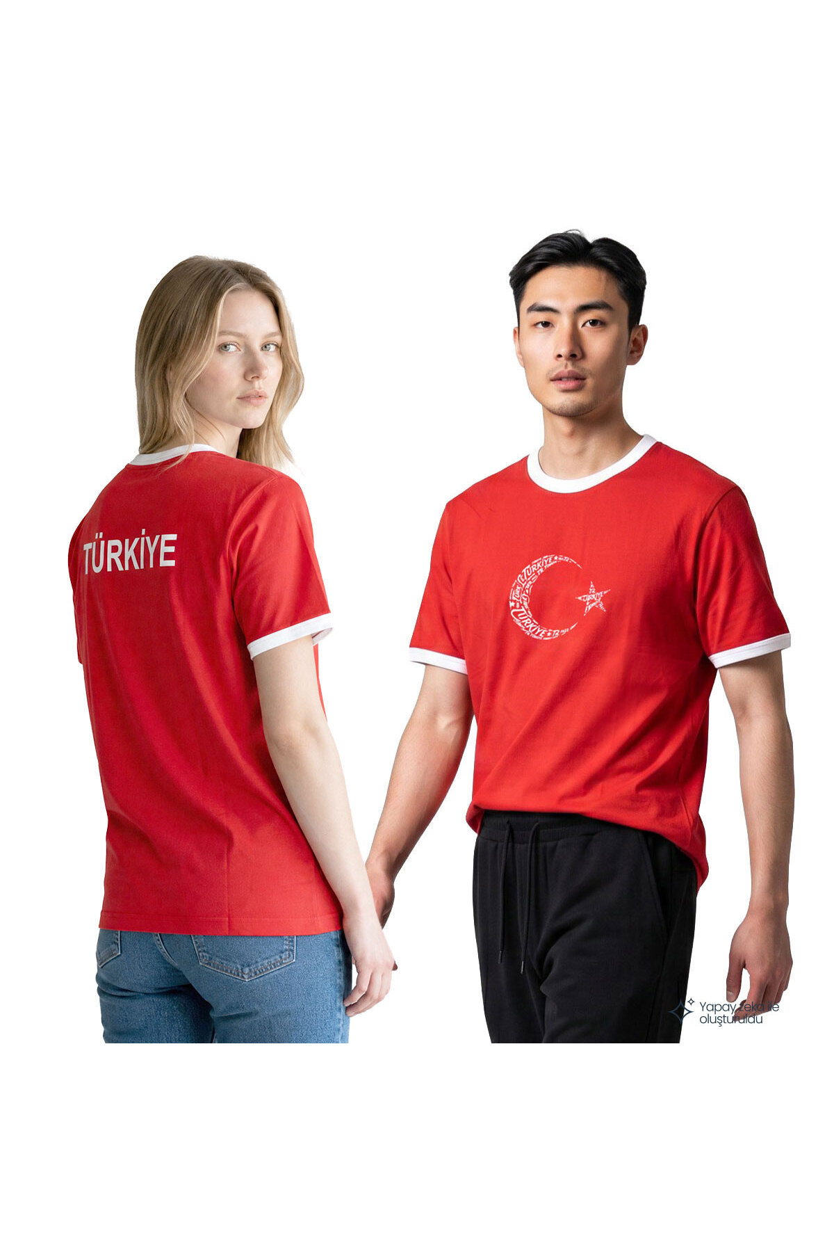 Türkiye Baskılı Unisex Kırmızı Günlük Stil T-Shirt 26DU0003-KRM