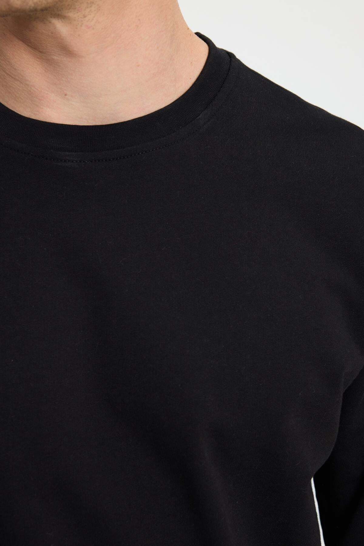 Tudors Erkek Relax Fit Rahat Kesim %100 Pamuk 2 İplik Bisiklet Yaka Siyah Sweatshirt görsel 3