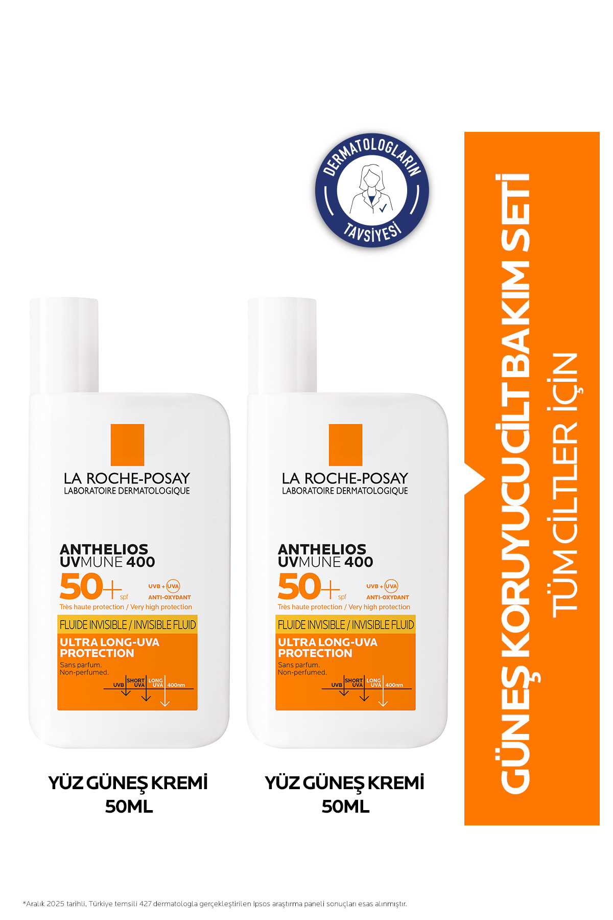 Tüm Cilt Tipleri İçin Uygun Güneş Bakımı Seti: Anthelios Uvmune Fluid Yüz Güneş Kremi SPF50+ 50ml X2 — 8337872300372