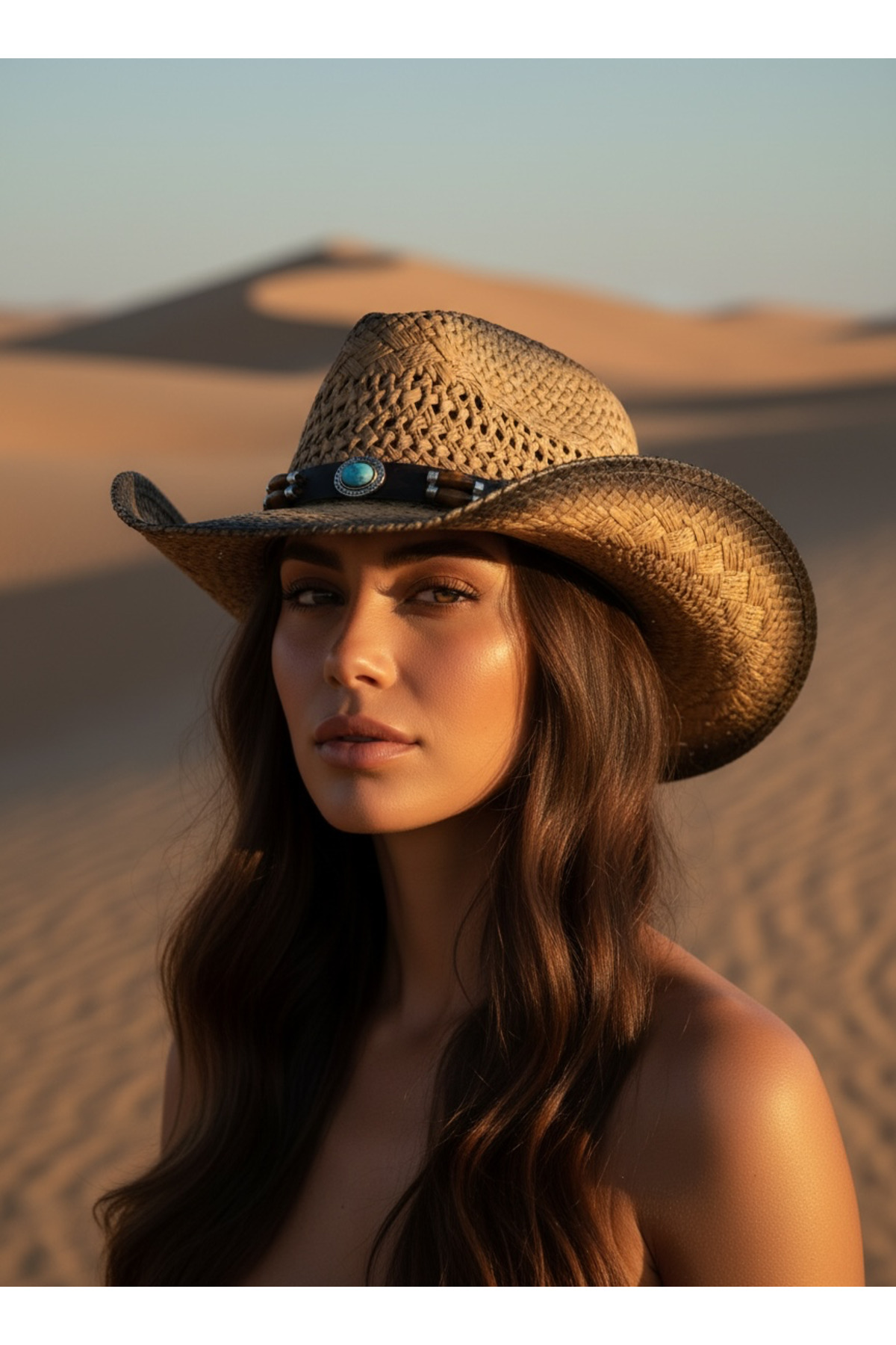 Gigi Luxe Kadın Gölgeli Premium Eskitme Dokulu Western Kovboy Şapkası Boncuklu Hasır Şapka Bohem görsel 4