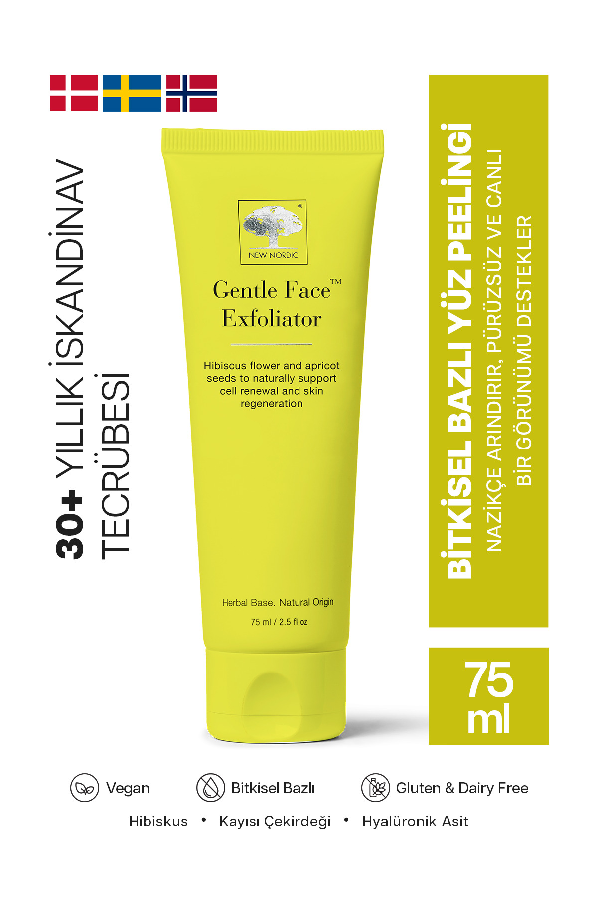 New Nordic Gentle Face Exfoliator Hibiskus ve Kayısı Çekirdeği İçeren Bitkisel Bazlı Yüz Peelingi 75 ml — F045377