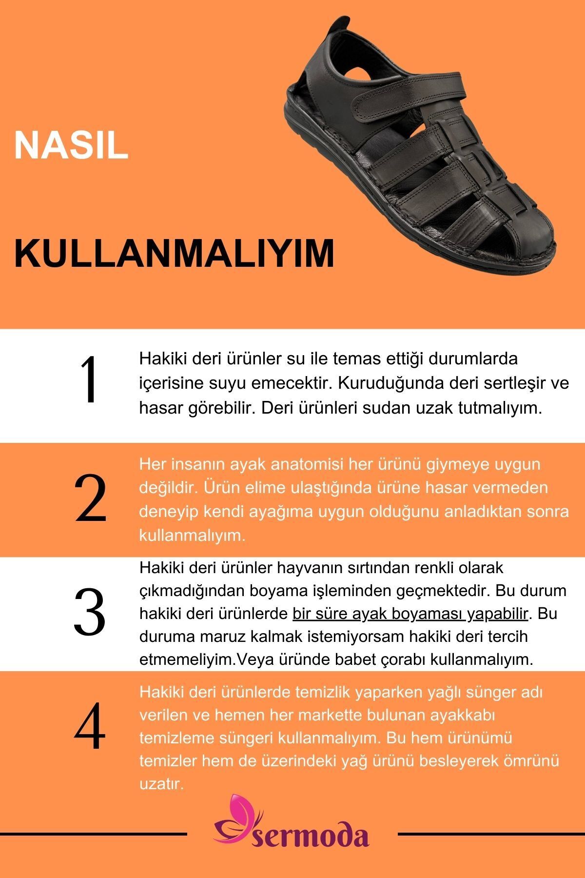 sermoda %100 Hakiki Deri Burnu Kapalı Erkek Sandalet Siyah görsel 7