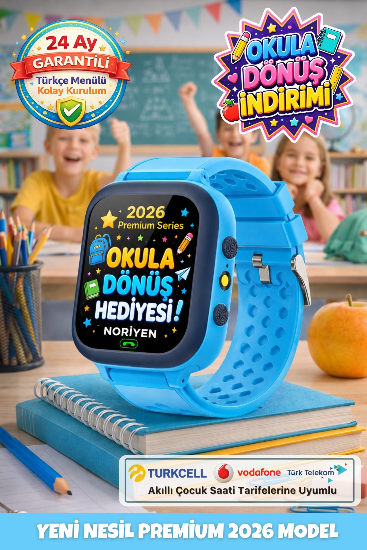 Yeni Nesil 2026 Model Okul Dönüş Hediyesi Erkek Çocuk Akıllı Kol Saati - Mavi