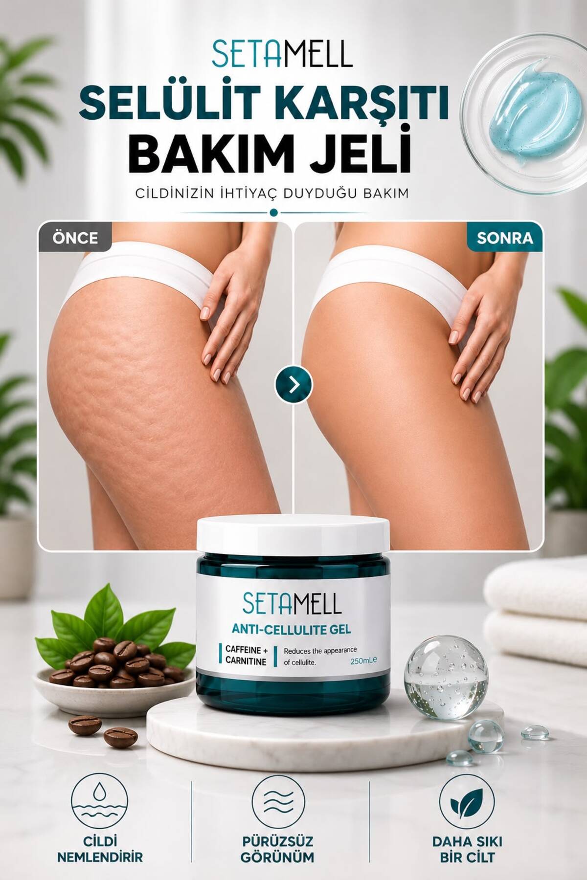 Setamell İncel\tici- Sıkılaştırıcı, Selülit Ve Çatlak Giderici Vücut Şekillendirici Jel 250 ml — STML.7363