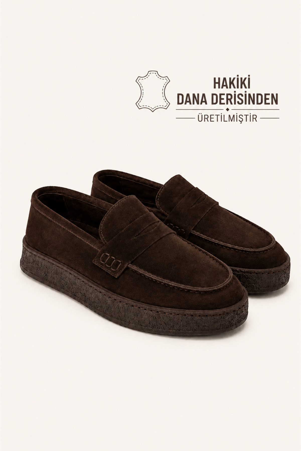 VARNAS Erkek Kahverengi Süet Loafer Hakiki Dana Derisi İç Dış Deri Kauçuk Taban Günlük Casual Ayakkabı, Ve