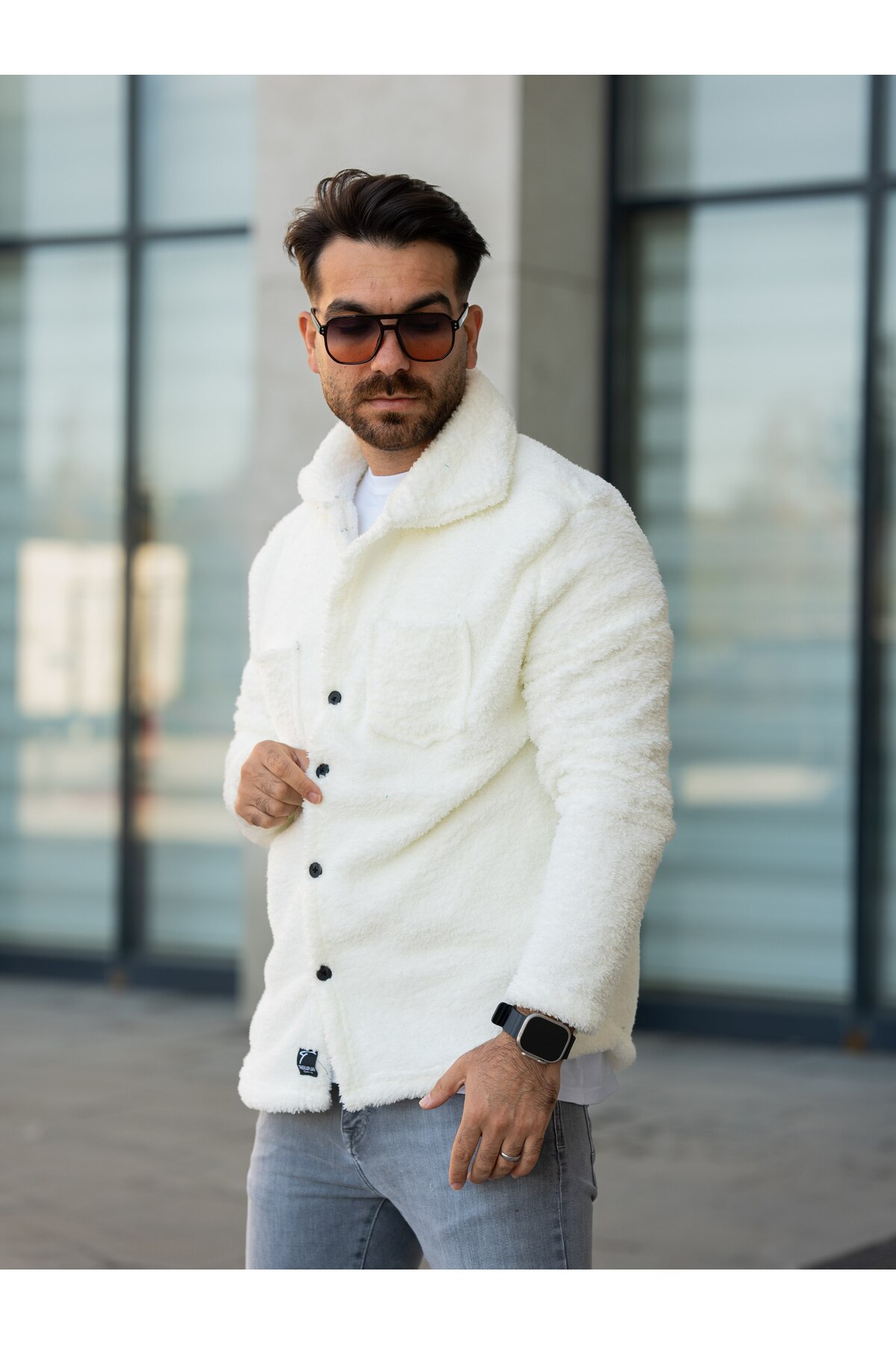 OTAKU Unisex Beyaz Peluş Polar Hırka görsel 7