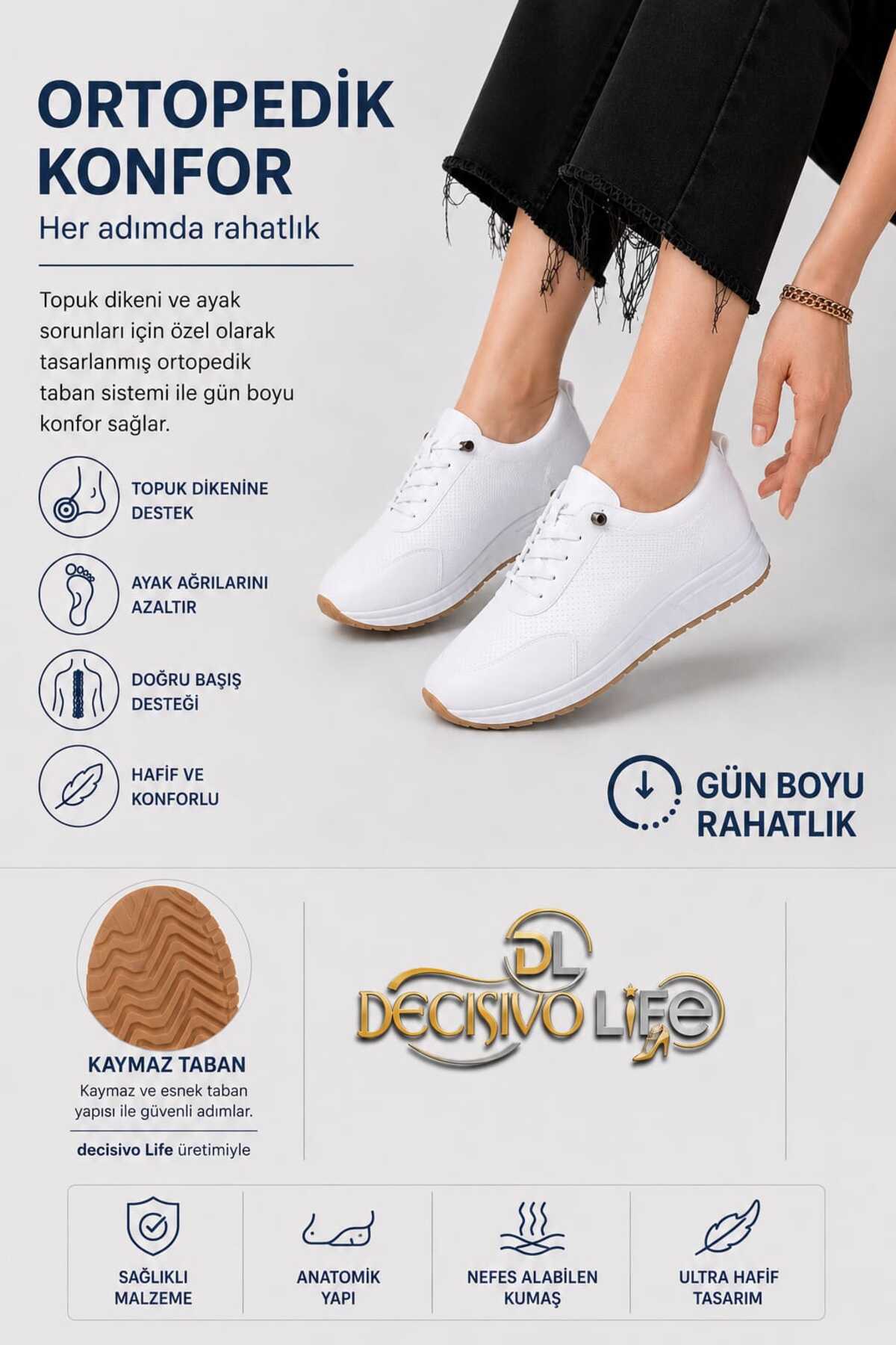 Decisivo Life Ortopedik Tabanlı Günlük Yumuşak Rahat Kadın Cilt Ipli Laser Babet Ayakkabı