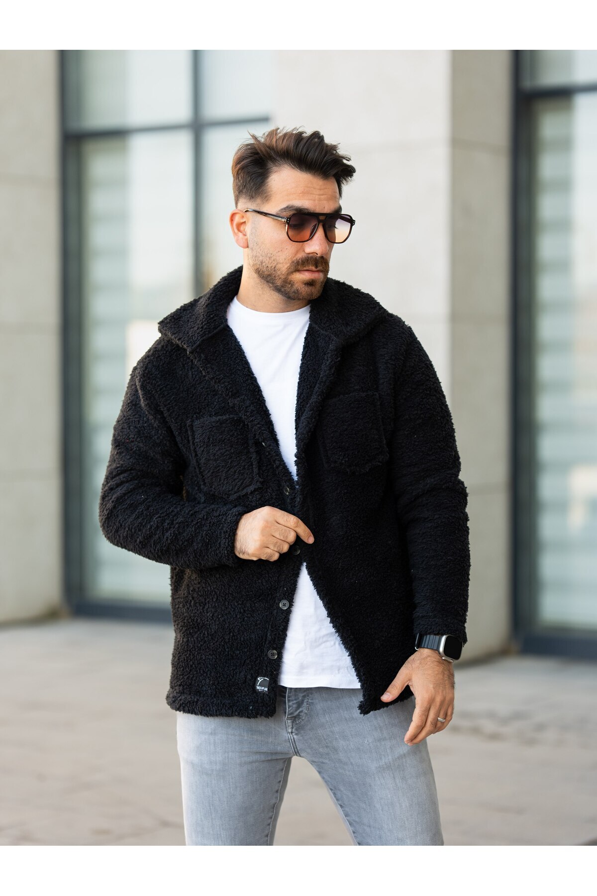 OTAKU Unisex Siyah Peluş Polar Hırka görsel 5